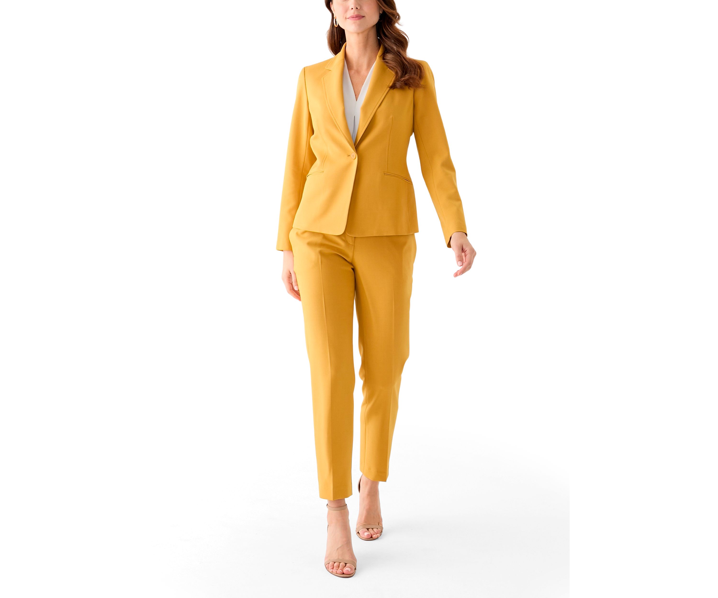 One Button Long Sleeve Jacket & Fly Front Slim Pant