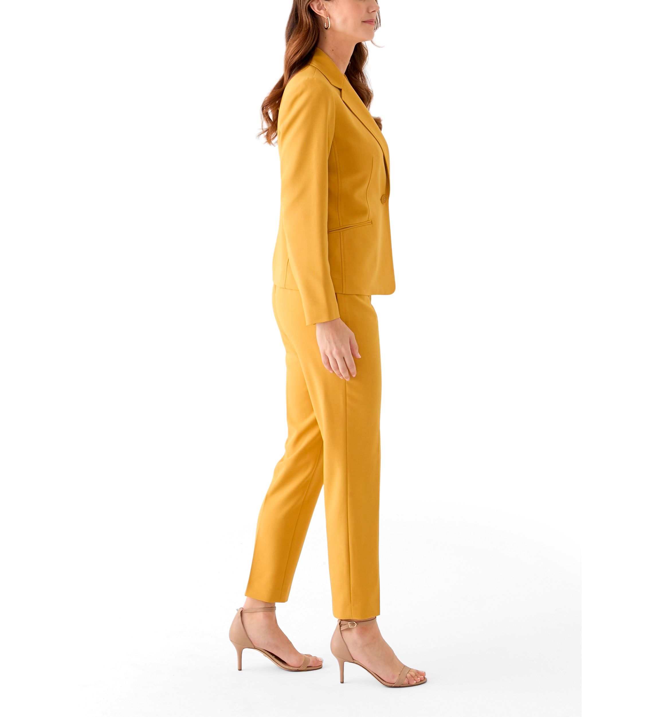 One Button Long Sleeve Jacket & Fly Front Slim Pant