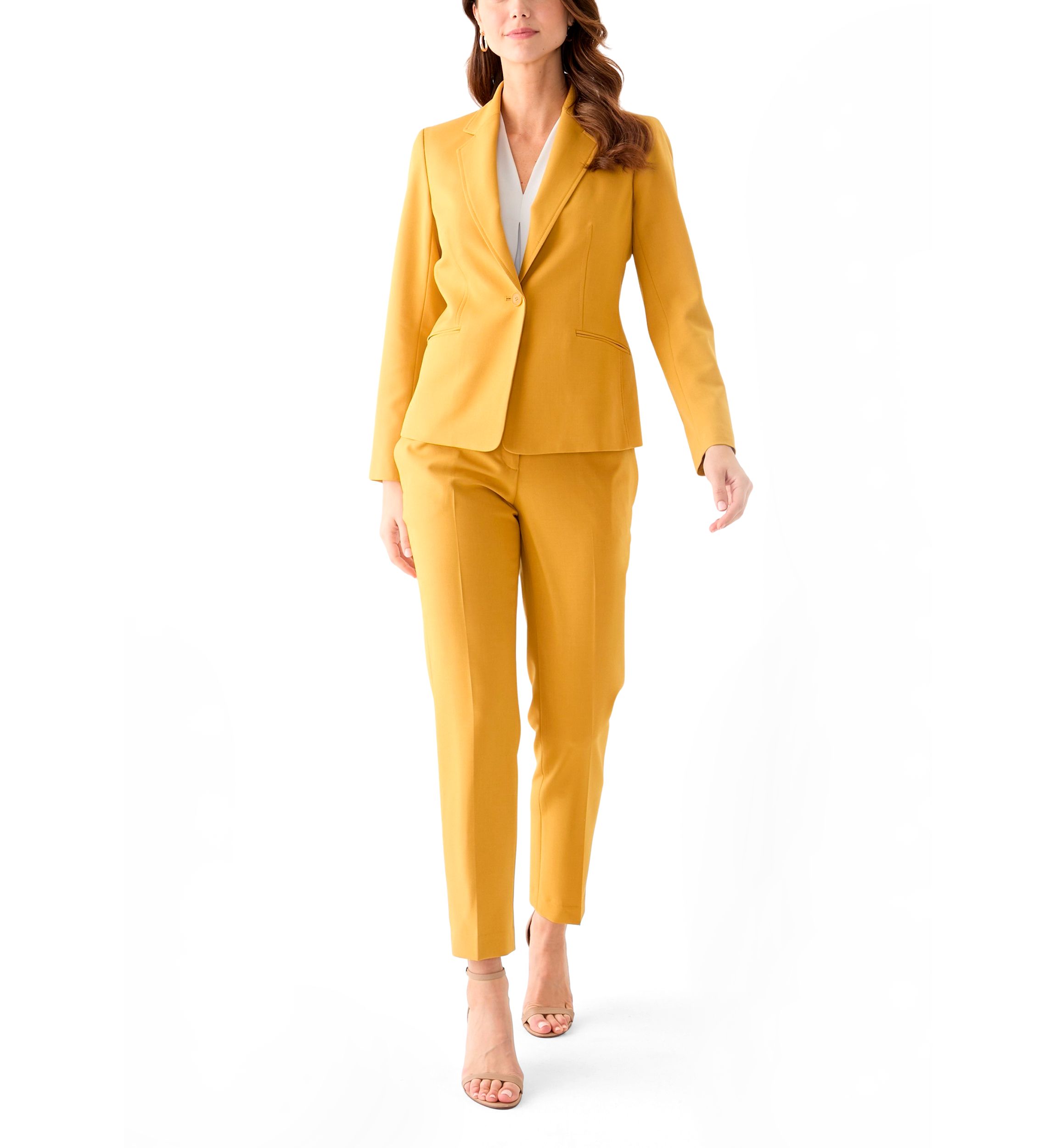 One Button Long Sleeve Jacket & Fly Front Slim Pant