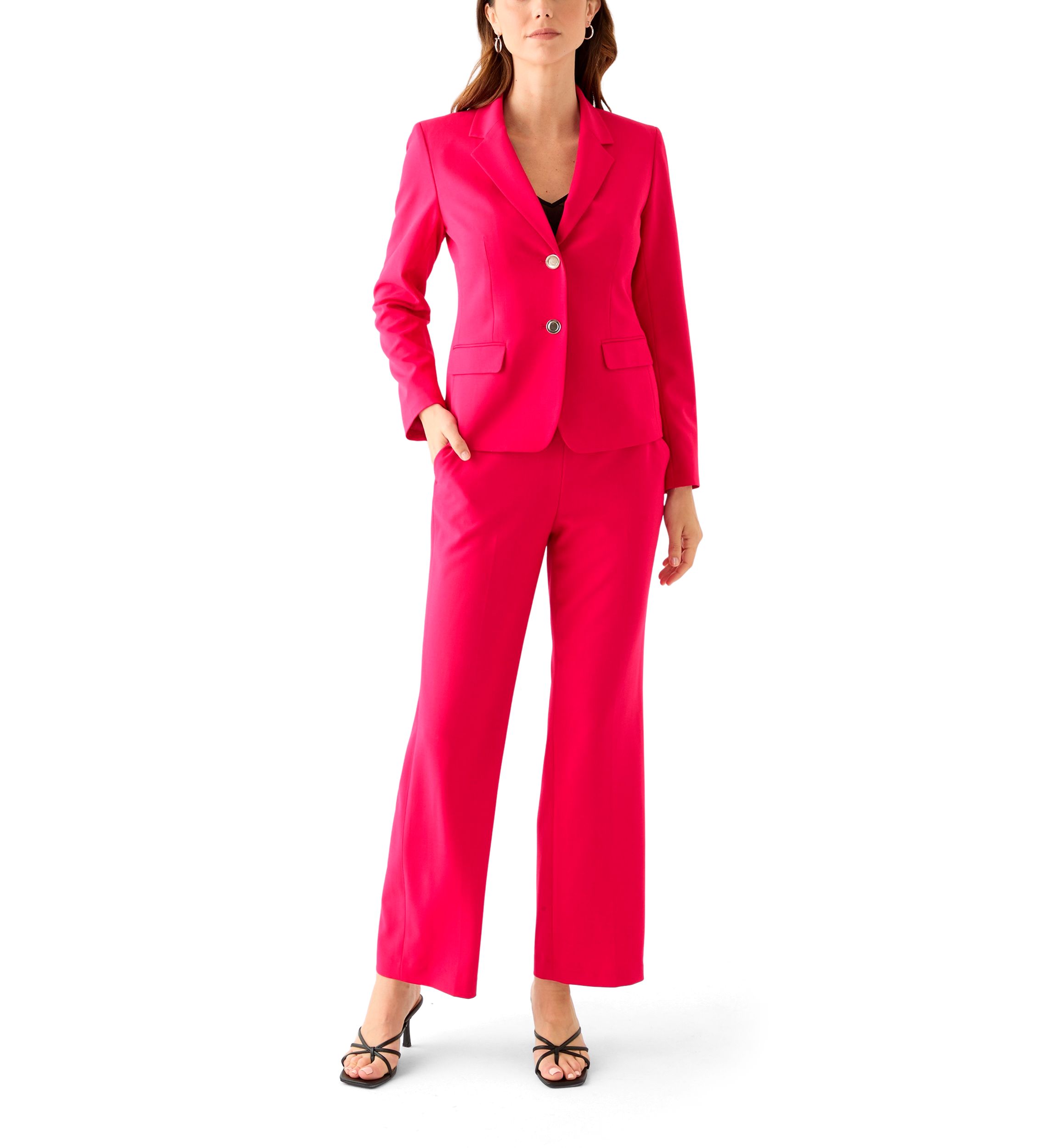 Two Button Three Quarter Sleeve Jacket & Pull On Elastic Back Trouser
