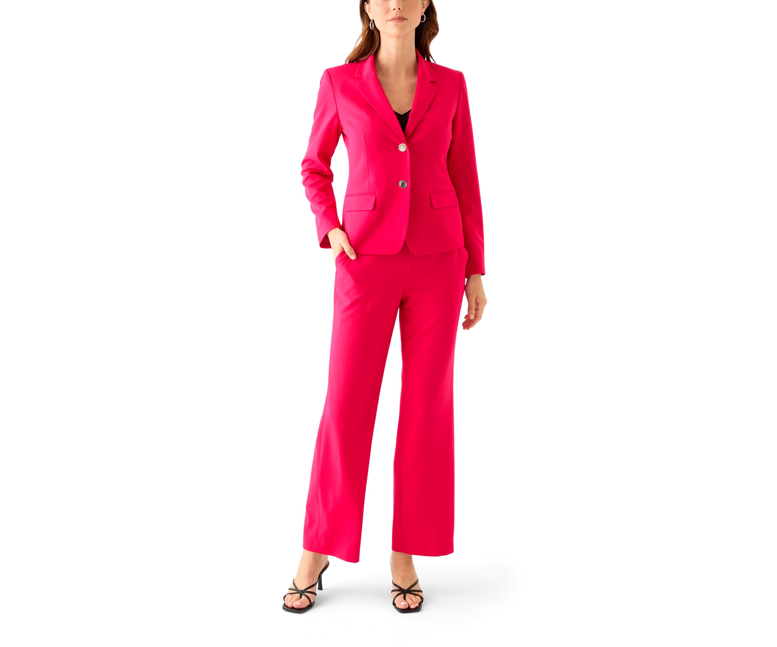Two Button Three Quarter Sleeve Jacket & Pull On Elastic Back Trouser