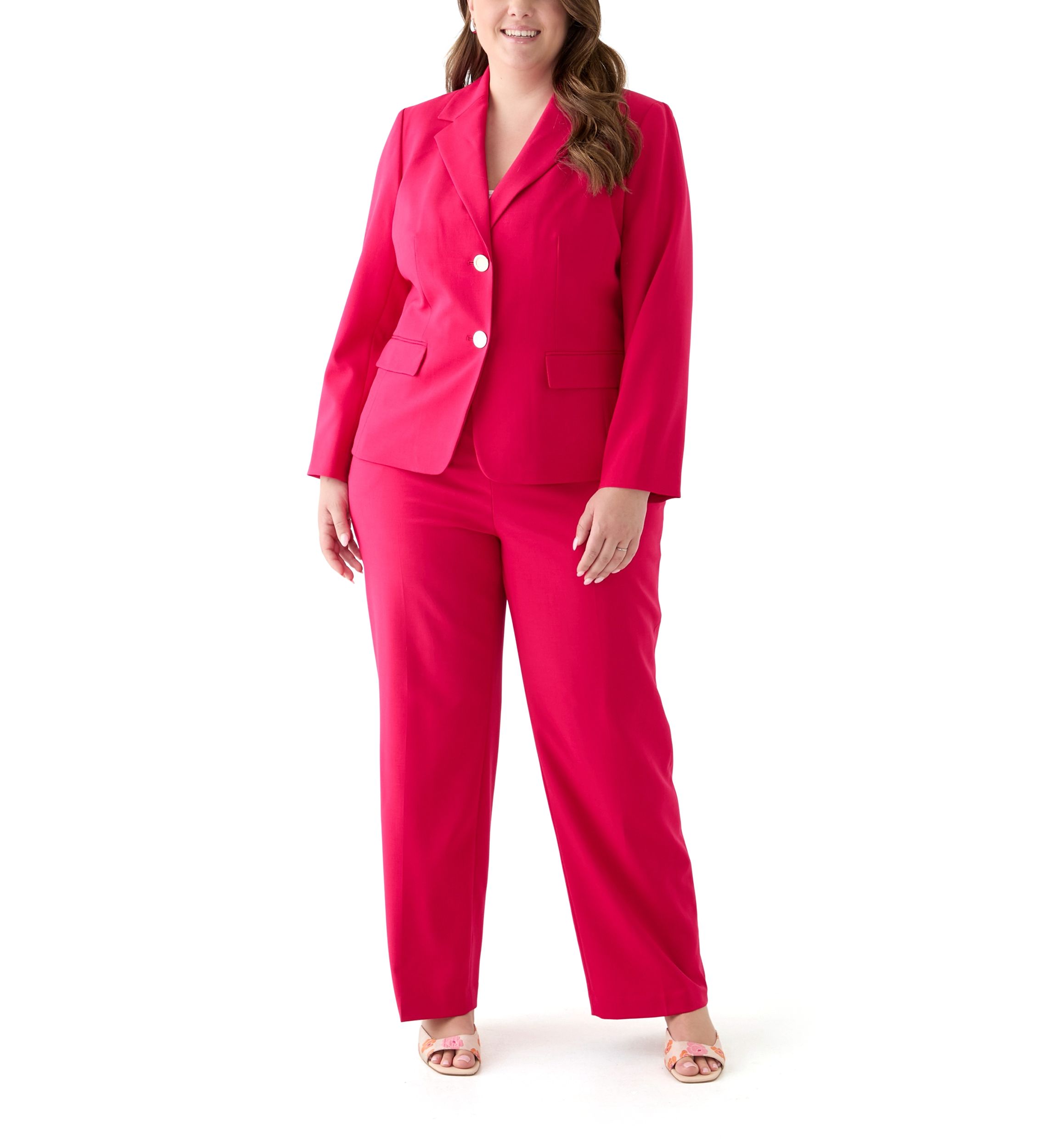 Two Button Three Quarter Sleeve Jacket & Pull On Elastic Back Trouser