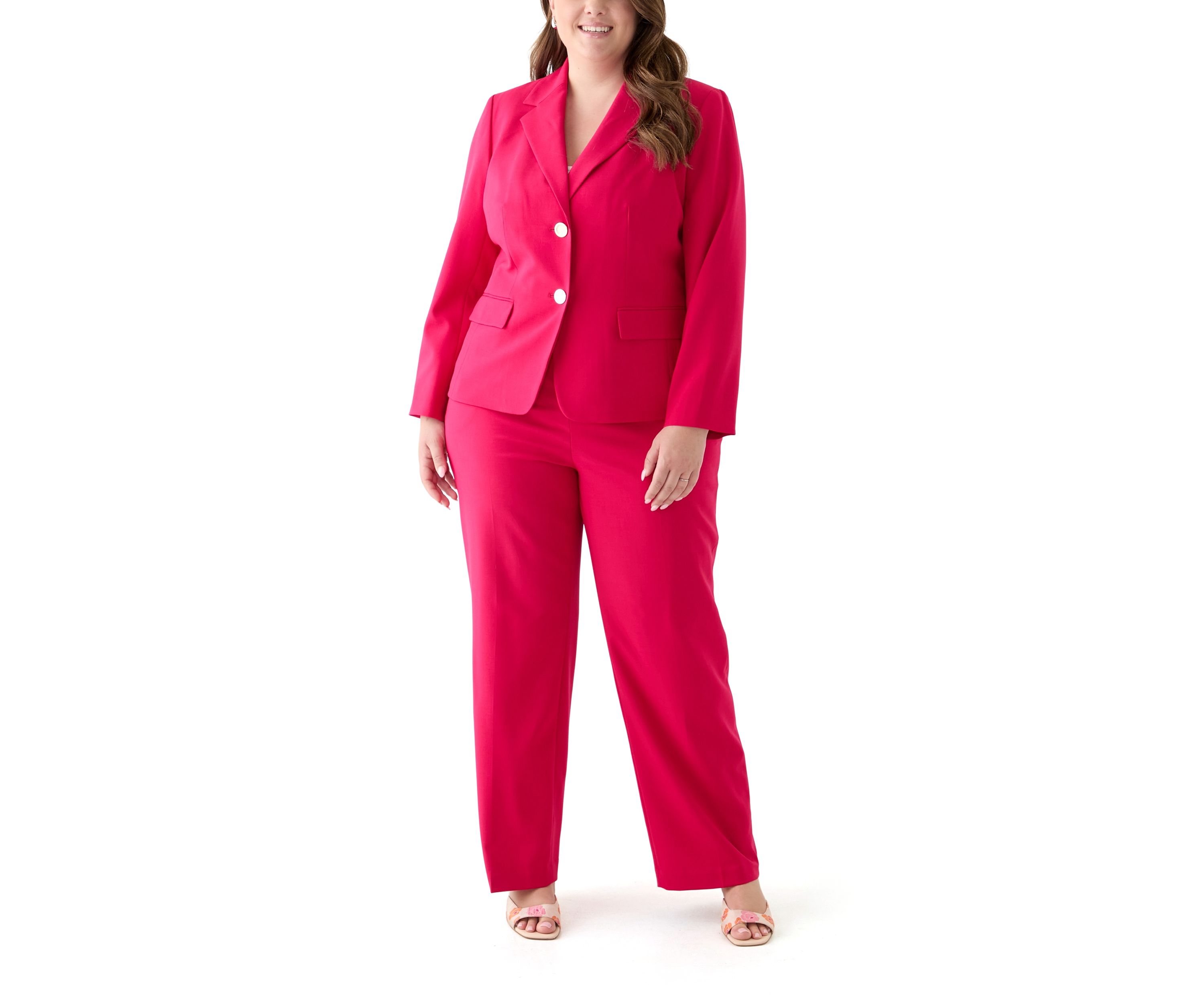 Two Button Three Quarter Sleeve Jacket & Pull On Elastic Back Trouser