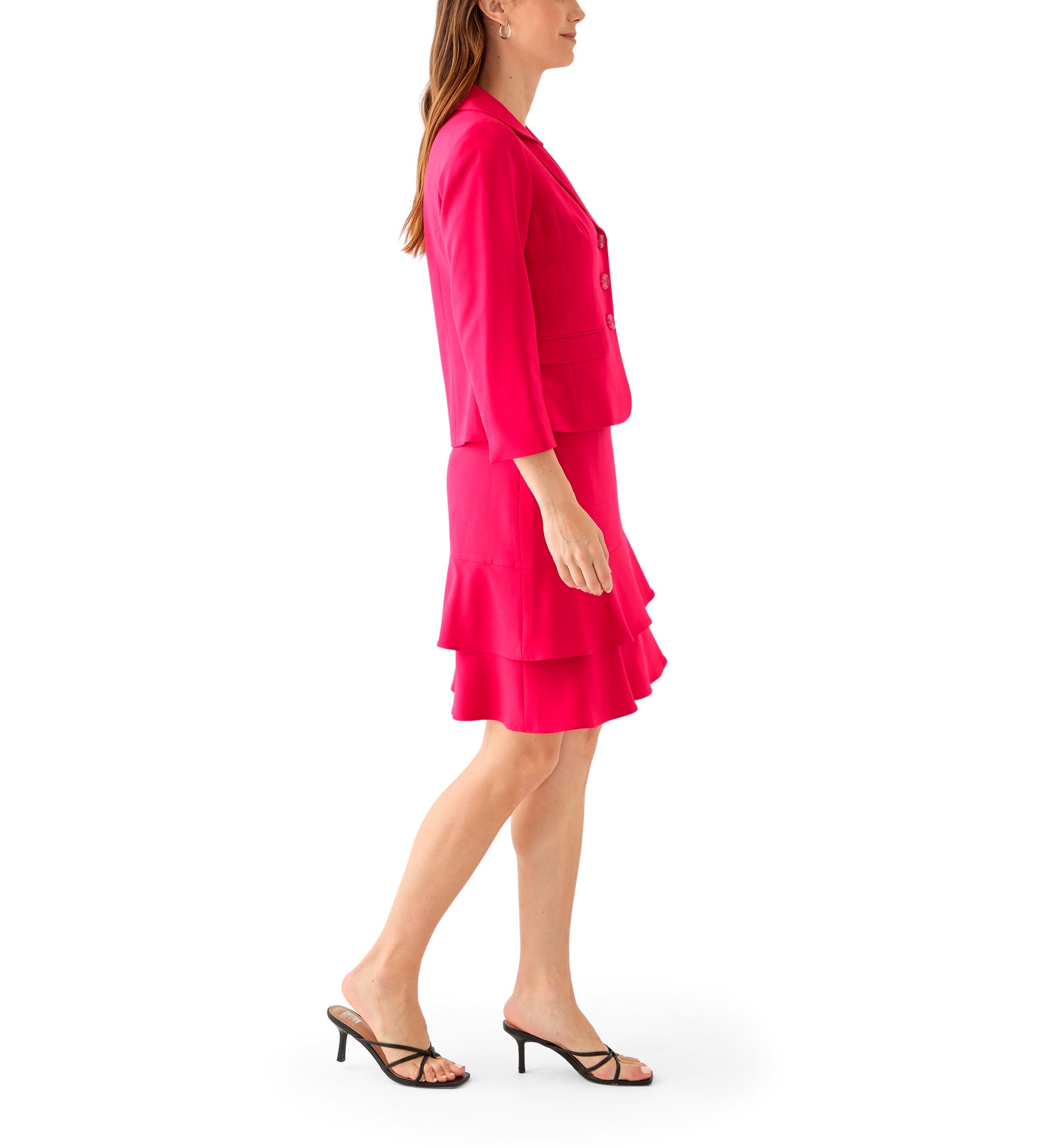 Three Button Long Sleeve Jacket & Ruffled Tiered Skirt