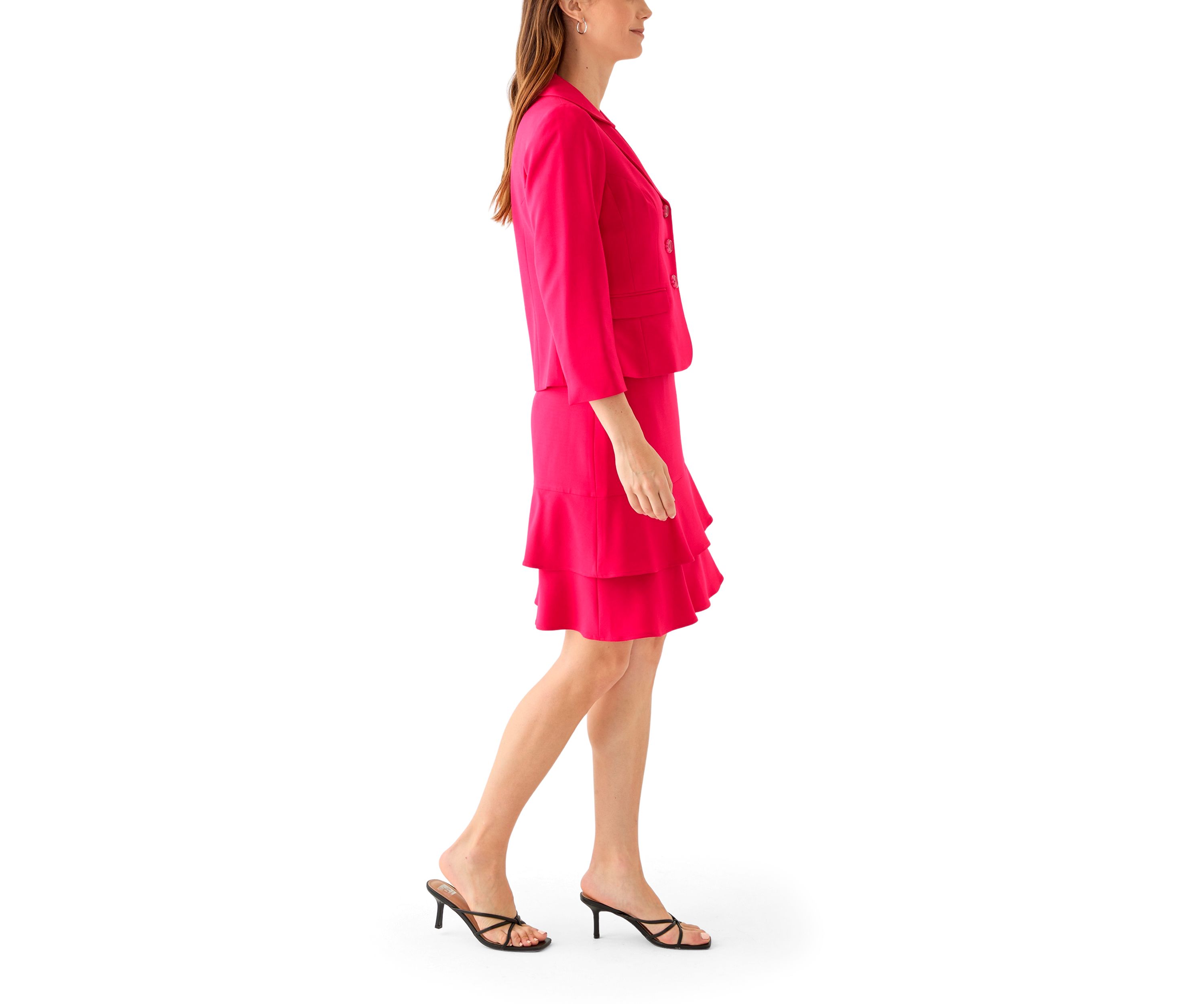 Three Button Long Sleeve Jacket & Ruffled Tiered Skirt