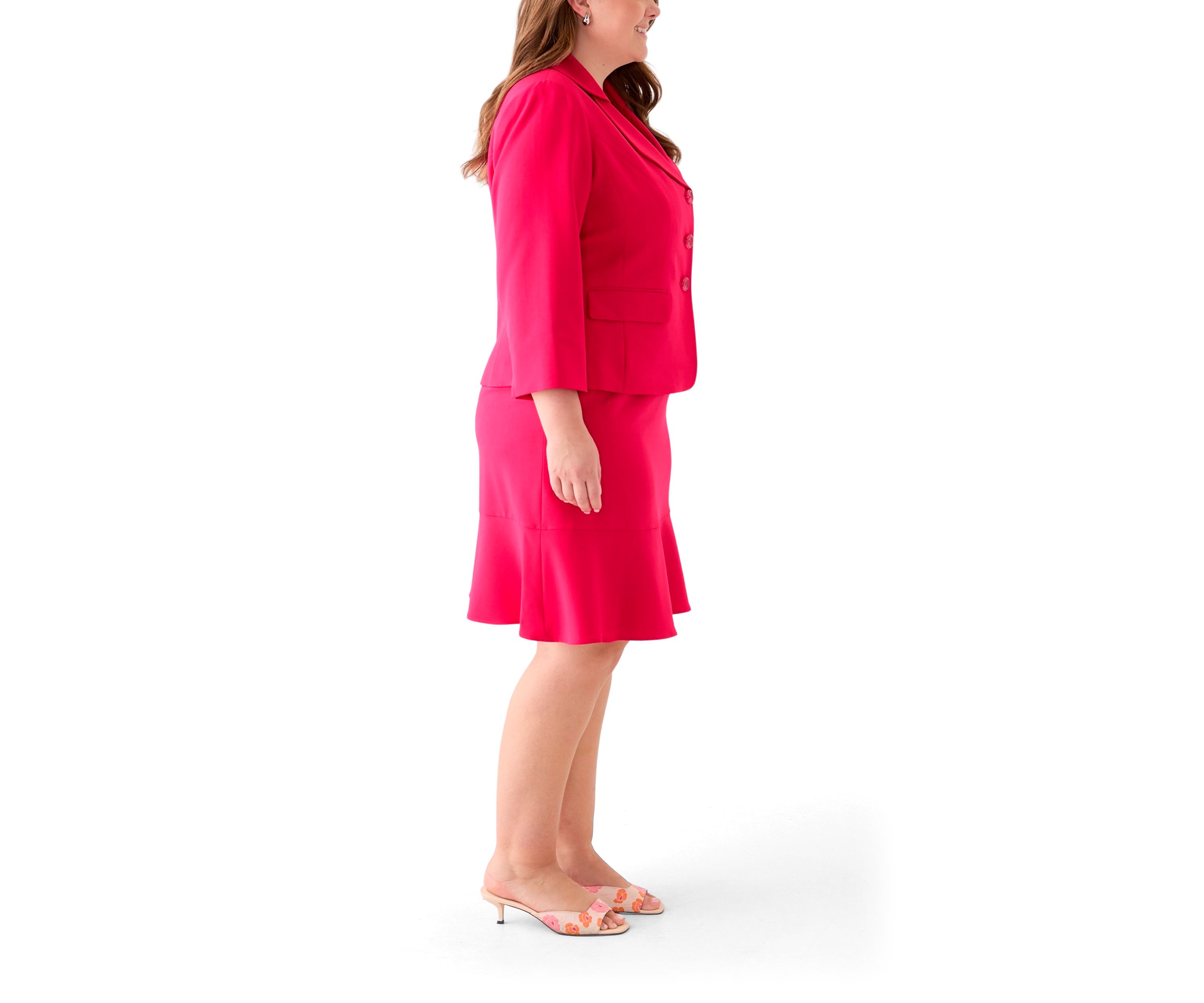 Three Button Long Sleeve Jacket & Ruffled Tiered Skirt