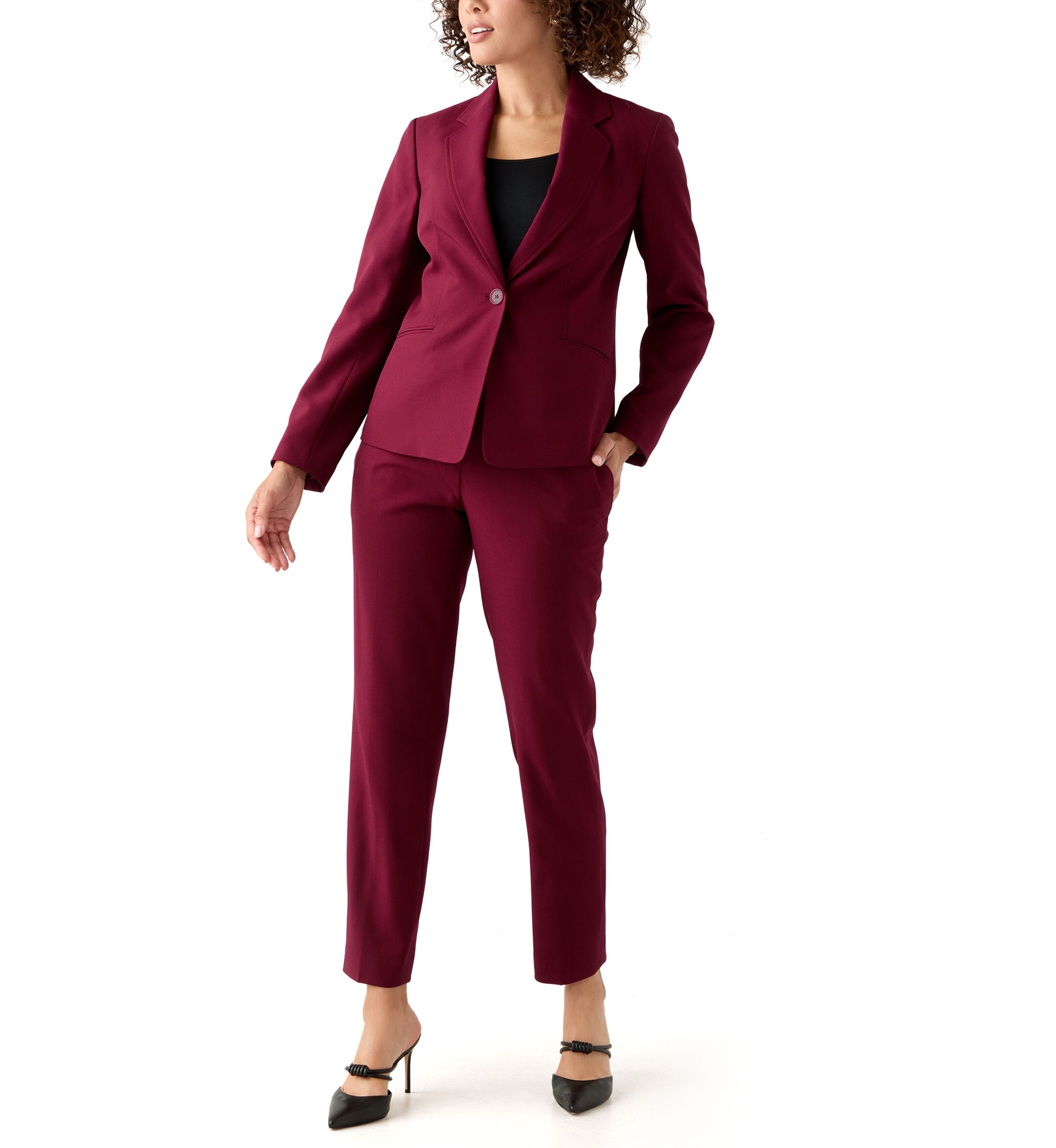 One Button Long Sleeve Jacket & Fly Front Slim Pant