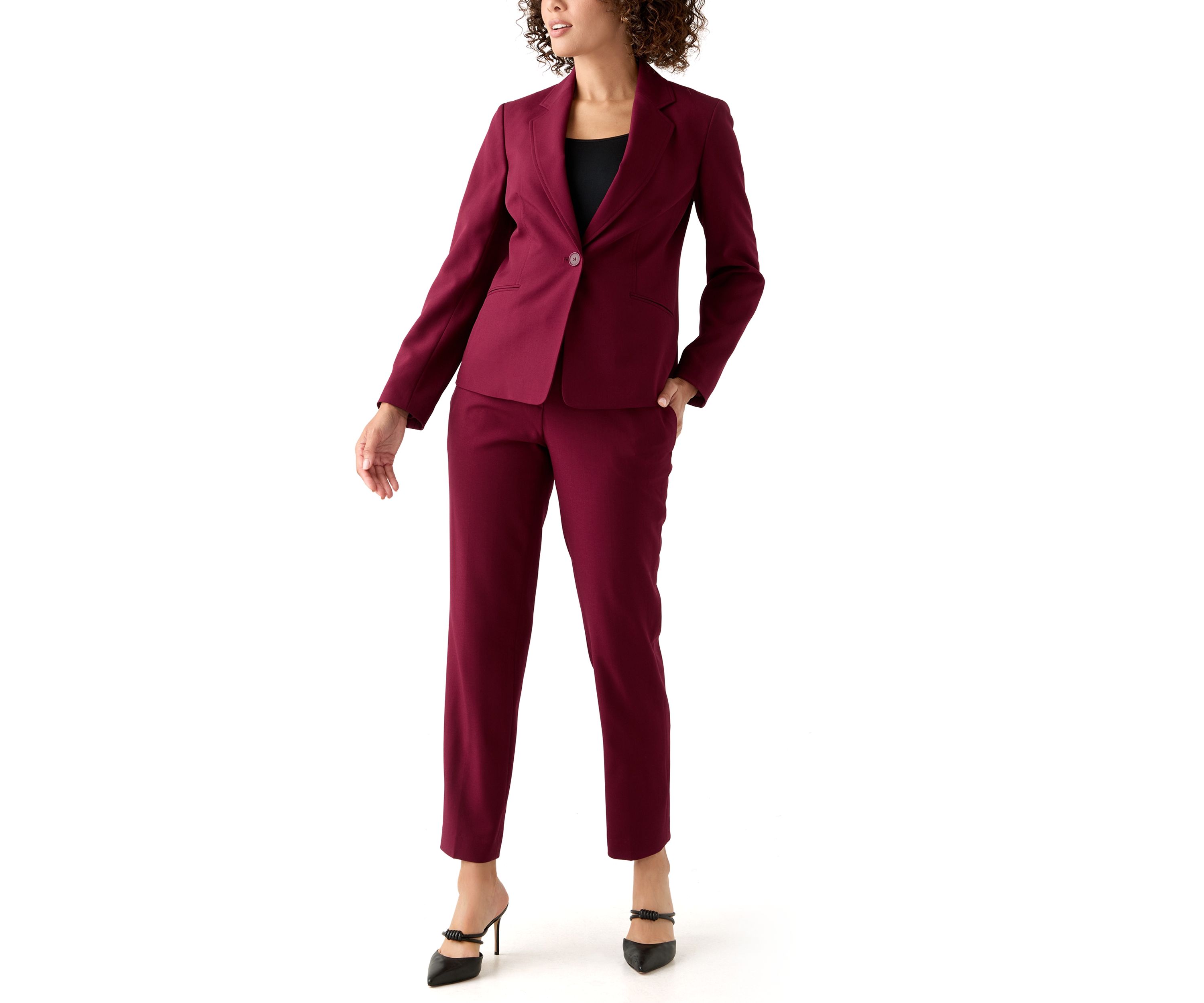 One Button Long Sleeve Jacket & Fly Front Slim Pant