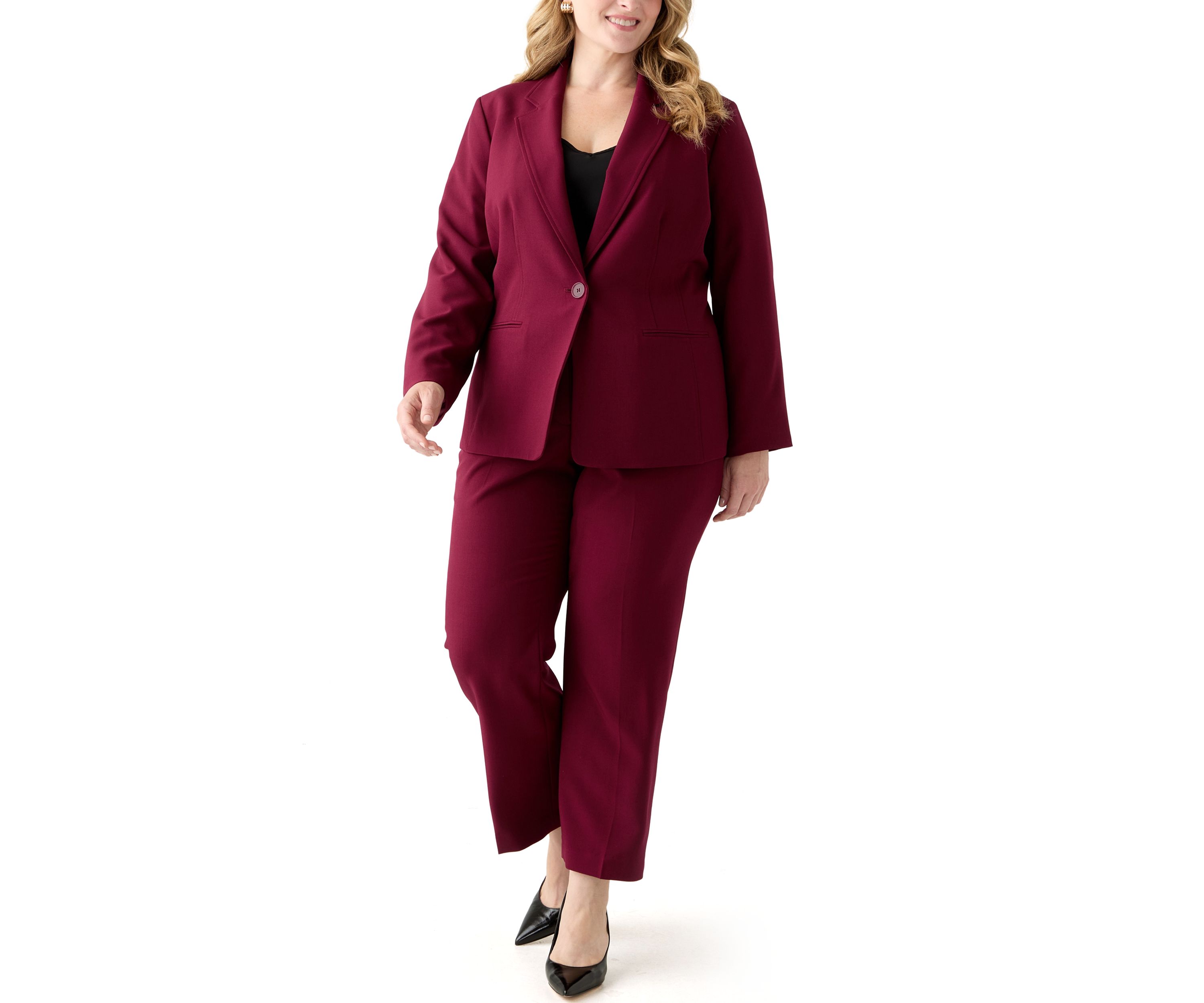 One Button Long Sleeve Jacket & Fly Front Slim Pant
