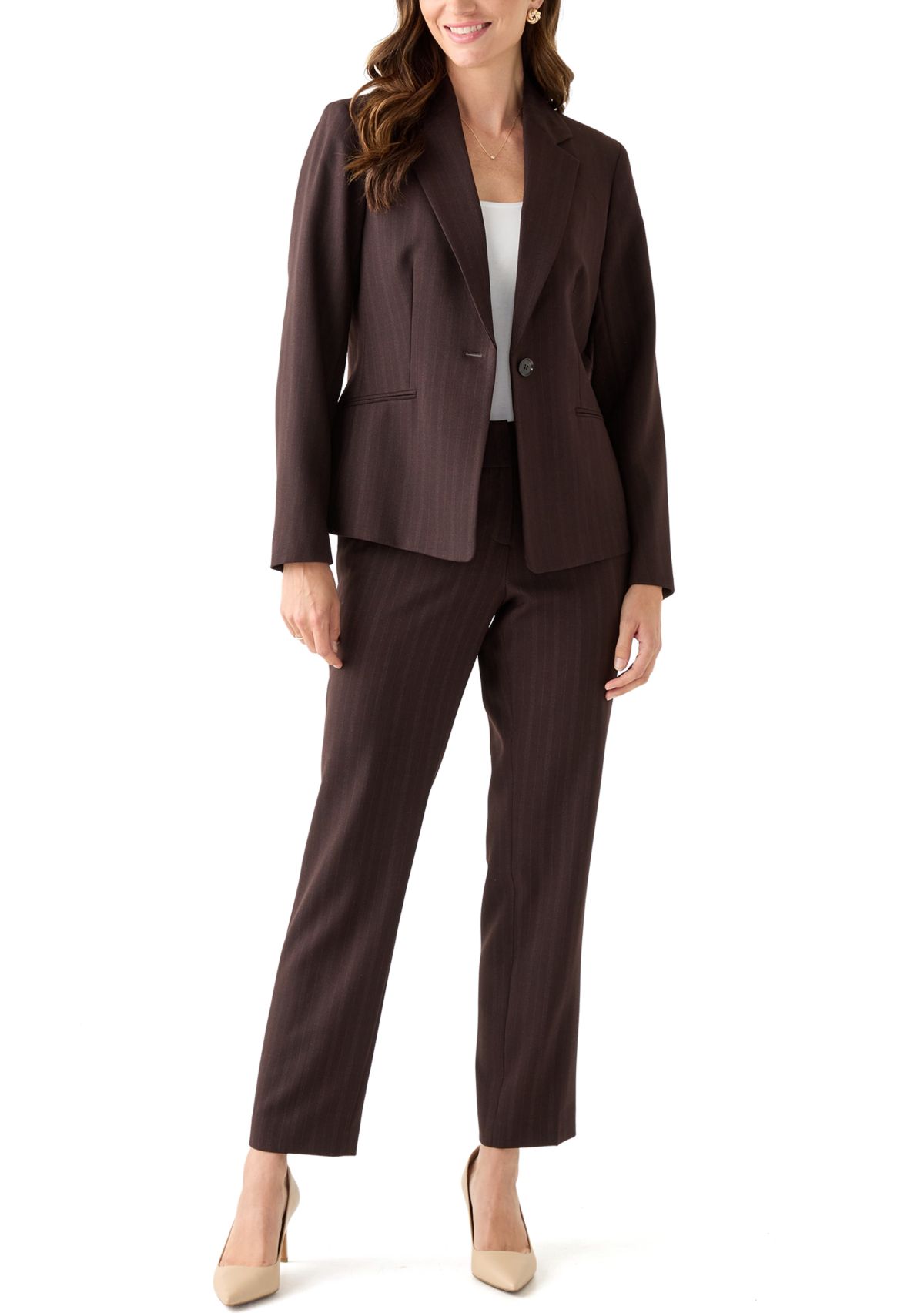 Pinstripe One Button Jacket & Fly Front Slim Pant