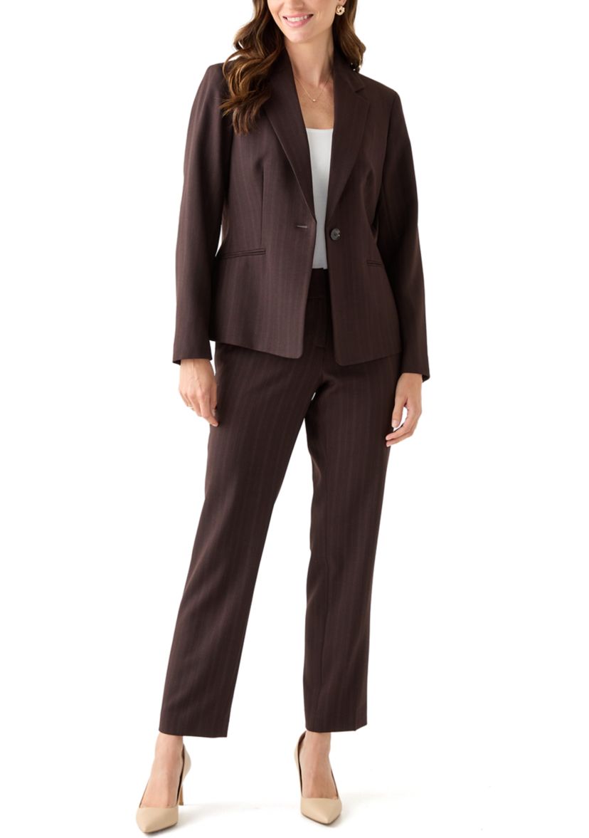 Pinstripe One Button Jacket & Fly Front Slim Pant