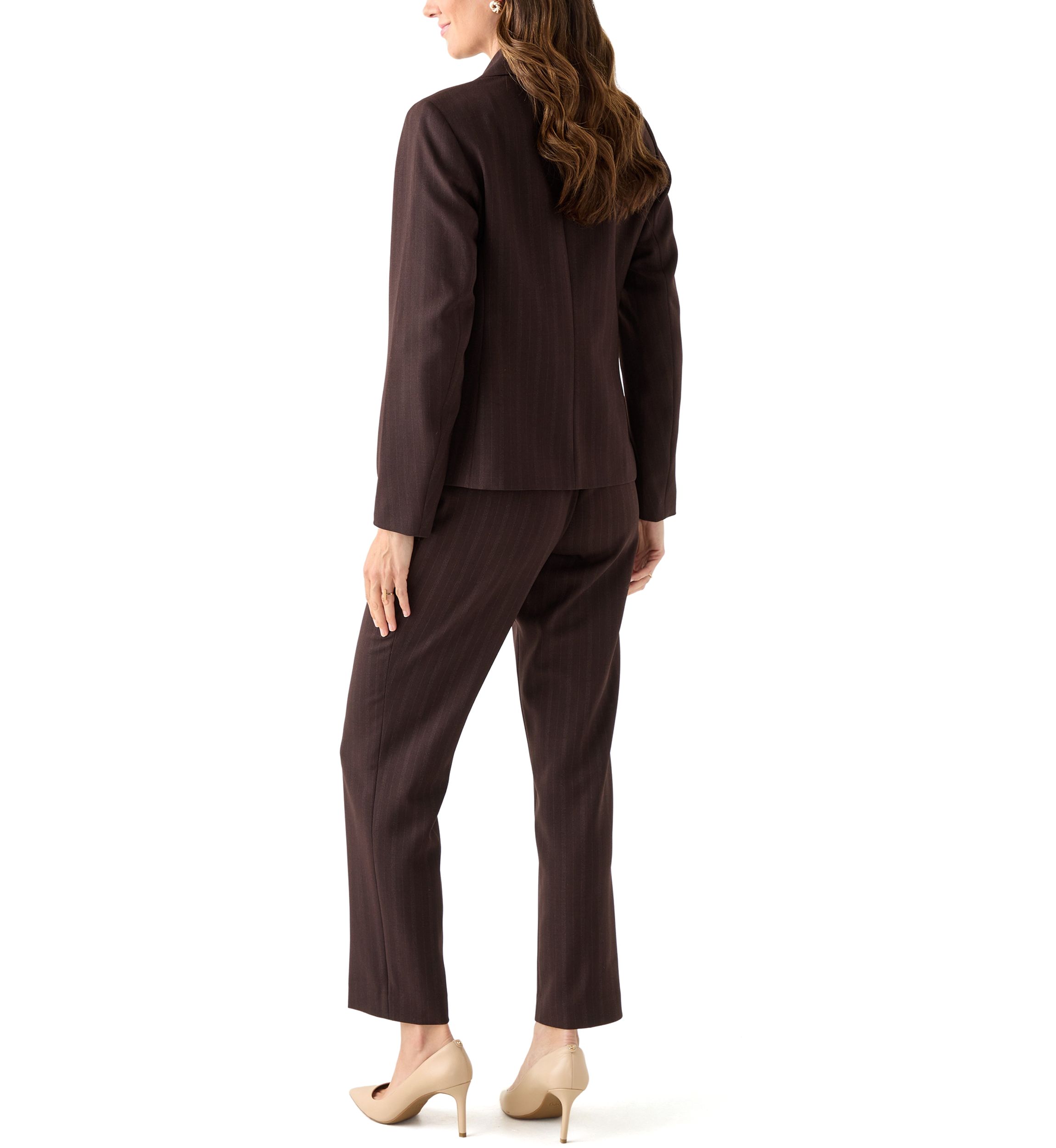 Pinstripe One Button Jacket & Fly Front Slim Pant