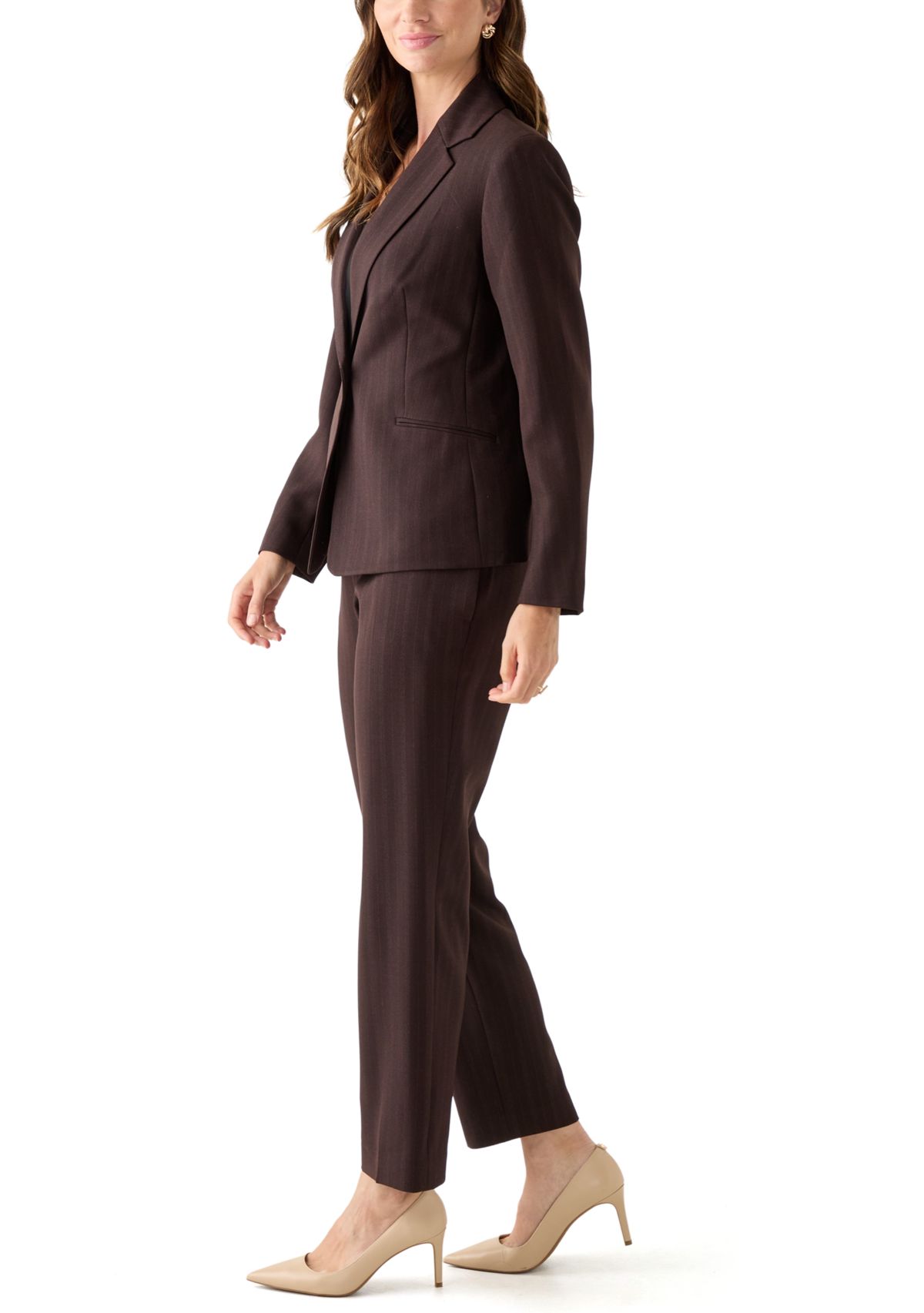 Pinstripe One Button Jacket & Fly Front Slim Pant