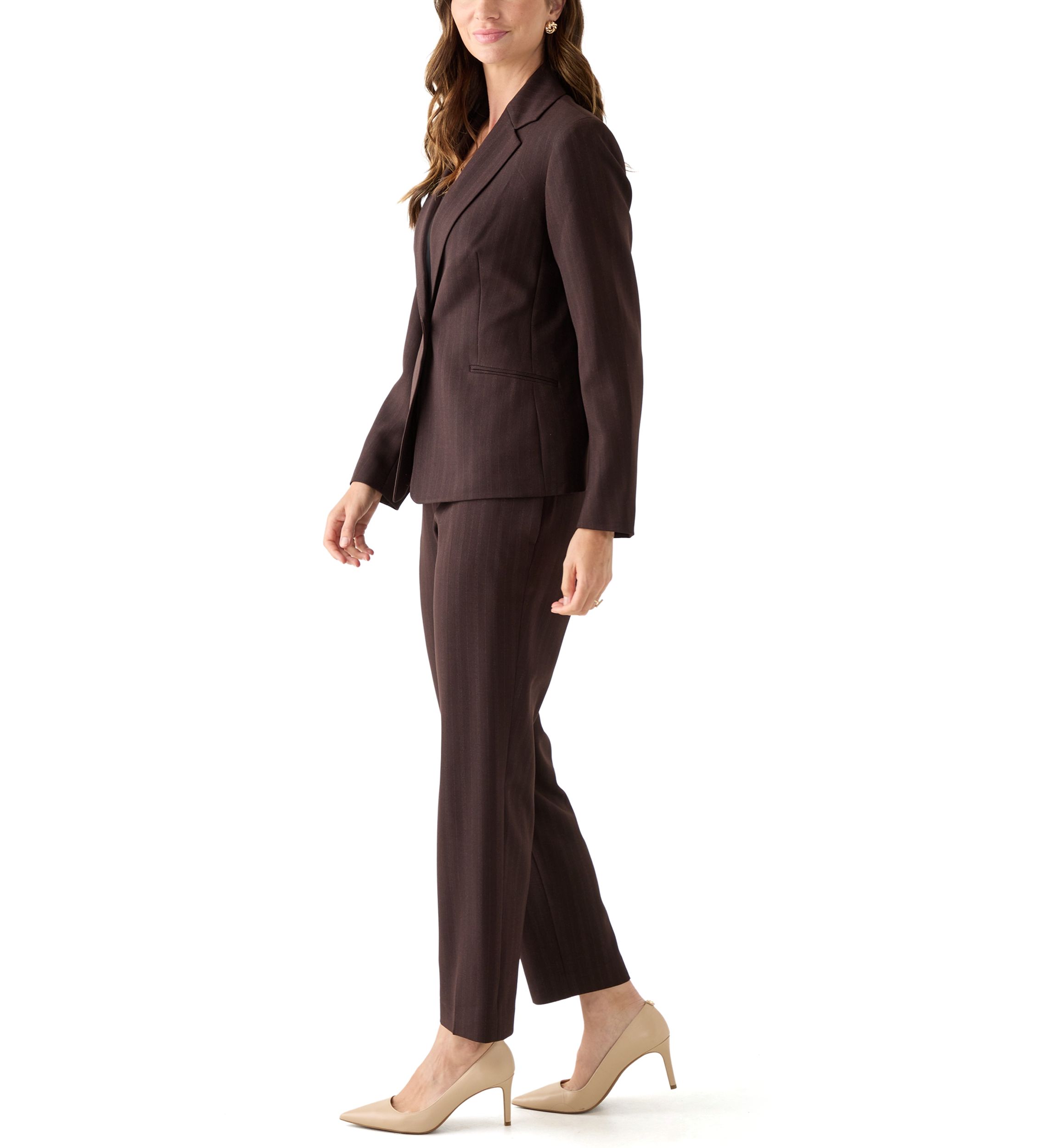 Pinstripe One Button Jacket & Fly Front Slim Pant
