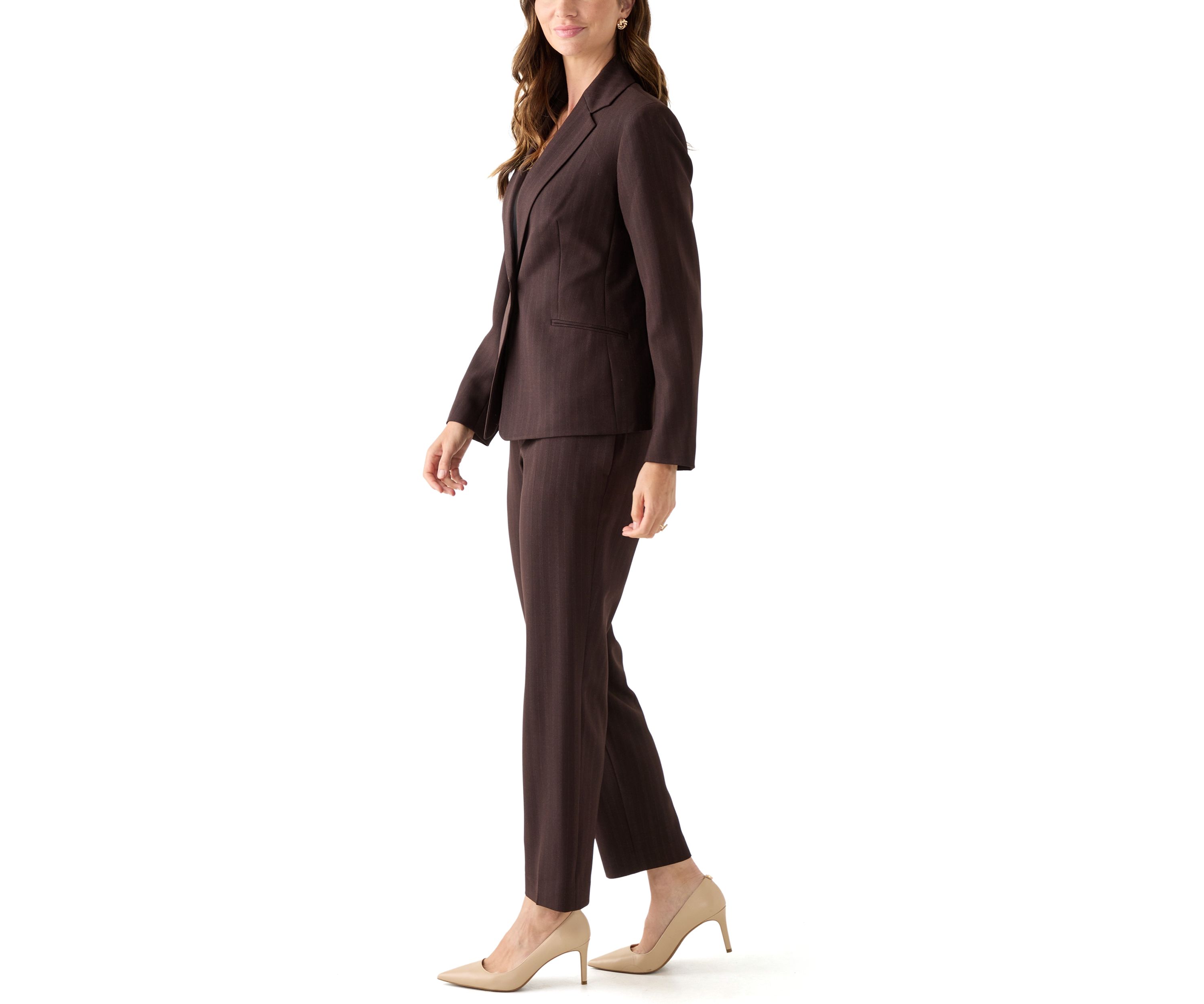 Pinstripe One Button Jacket & Fly Front Slim Pant
