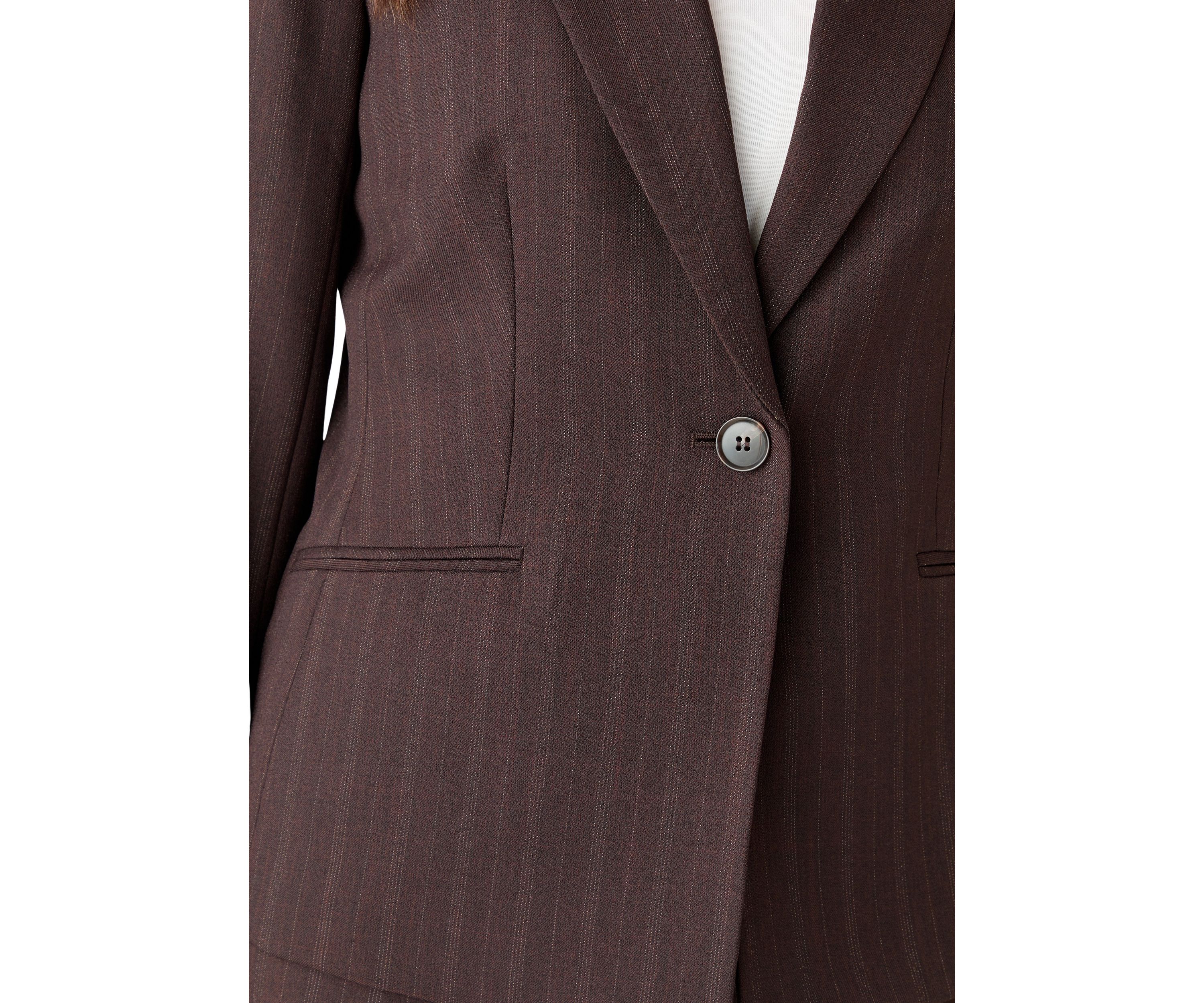 Pinstripe One Button Jacket & Fly Front Slim Pant