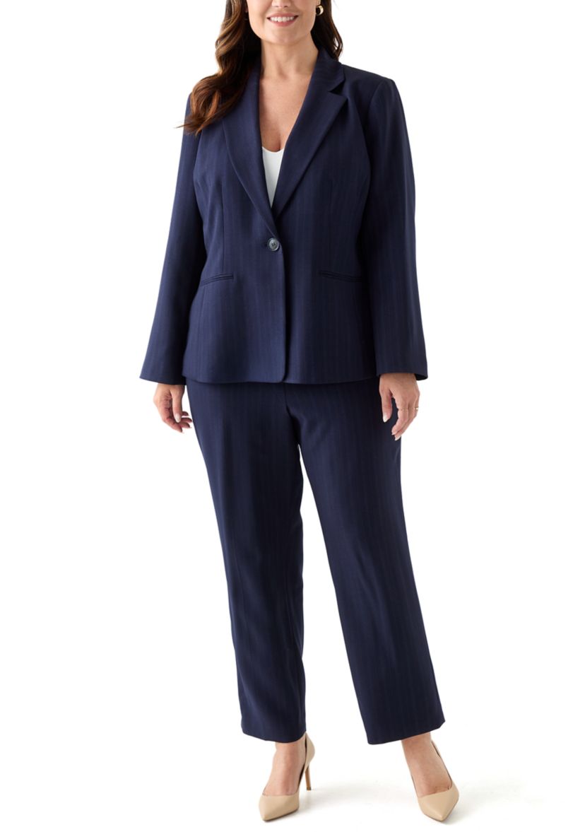 Pinstripe One Button Jacket & Fly Front Slim Pant