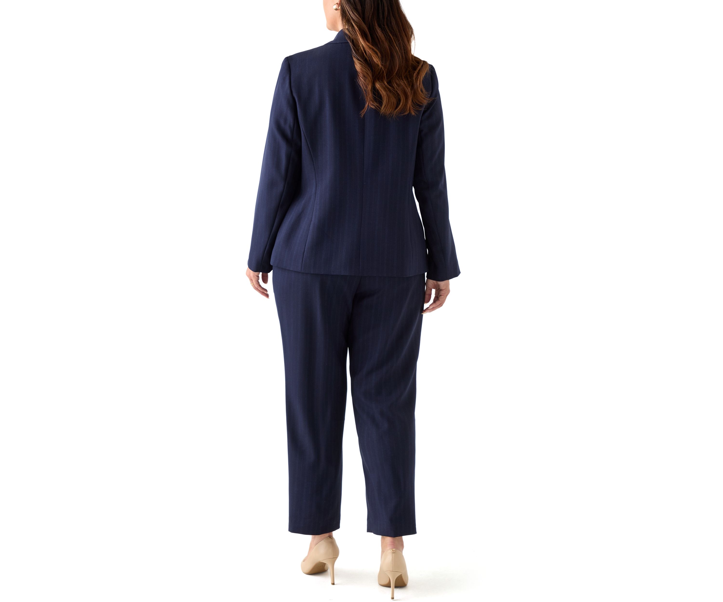 Pinstripe One Button Jacket & Fly Front Slim Pant