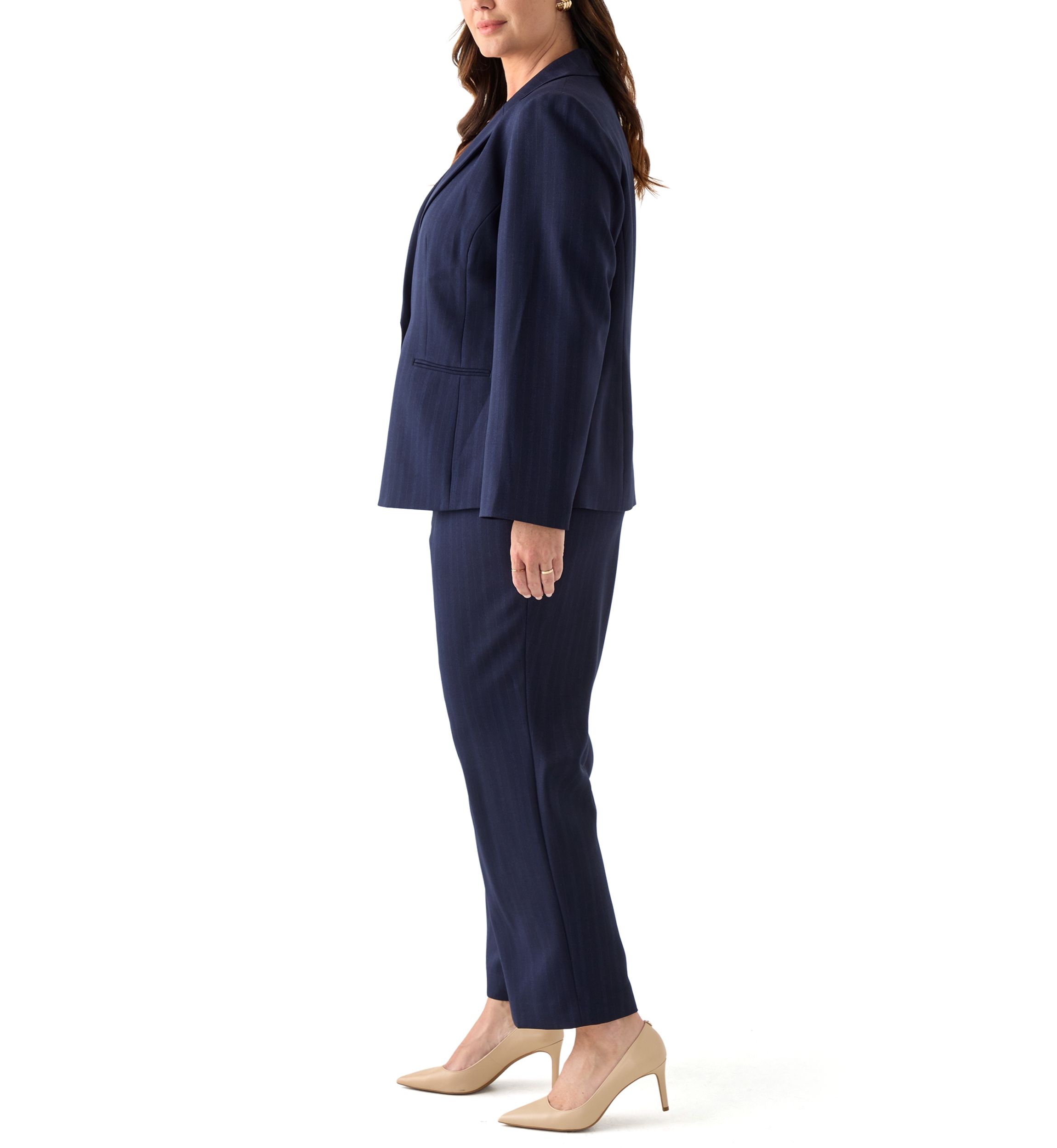 Pinstripe One Button Jacket & Fly Front Slim Pant
