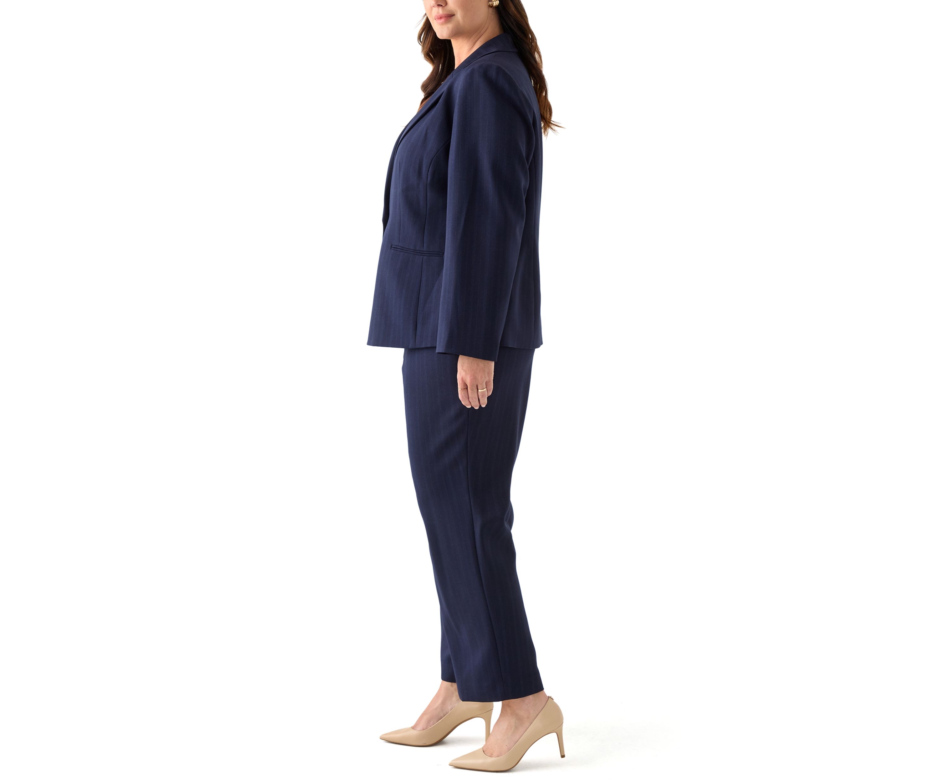 Pinstripe One Button Jacket & Fly Front Slim Pant