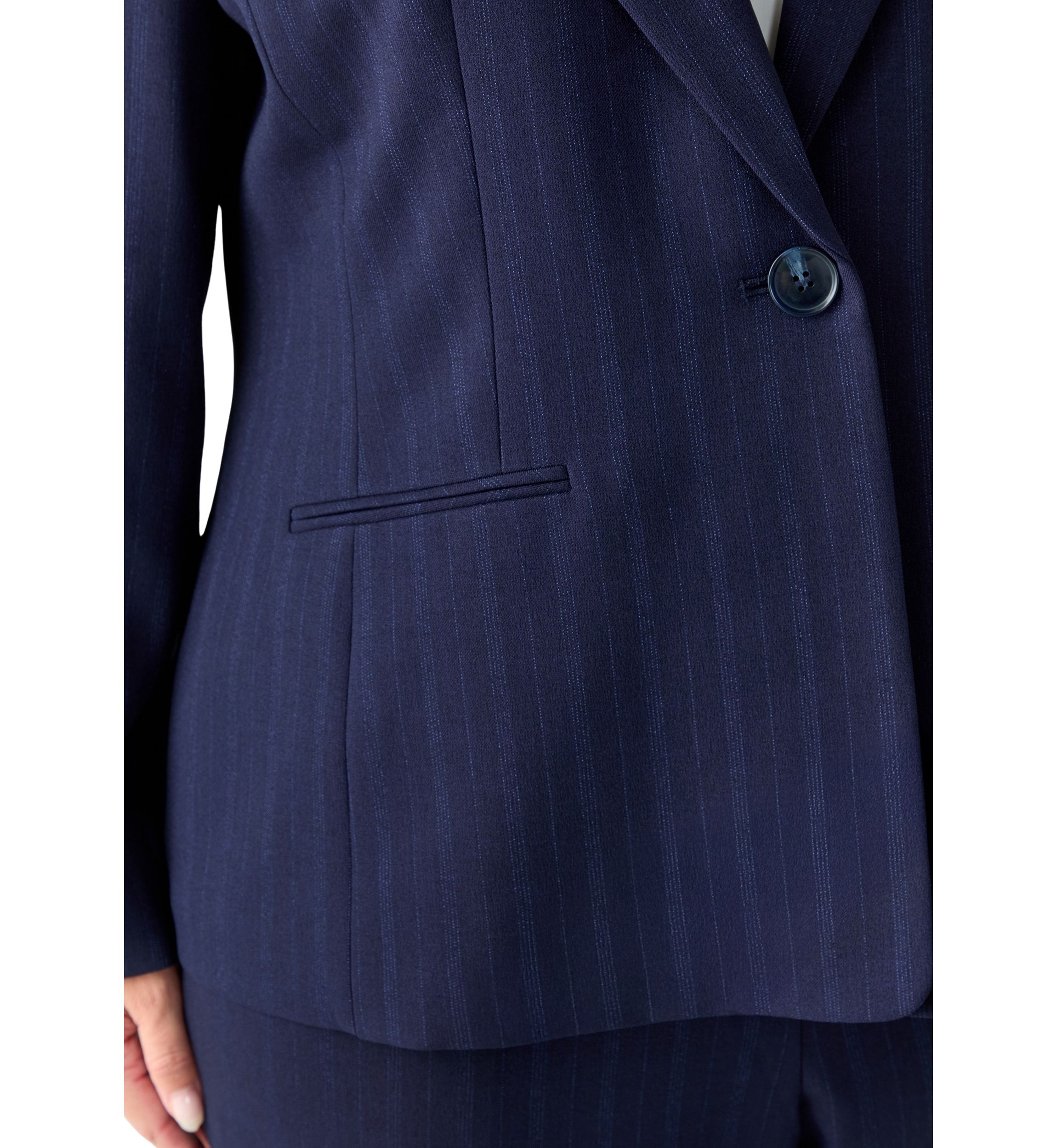 Pinstripe One Button Jacket & Fly Front Slim Pant