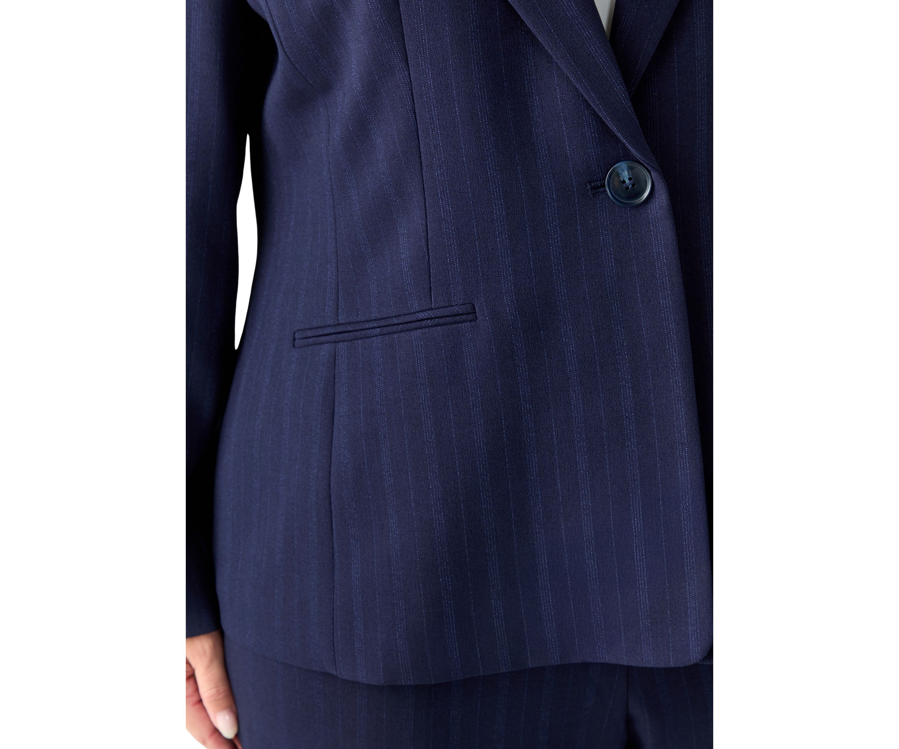 Pinstripe One Button Jacket & Fly Front Slim Pant