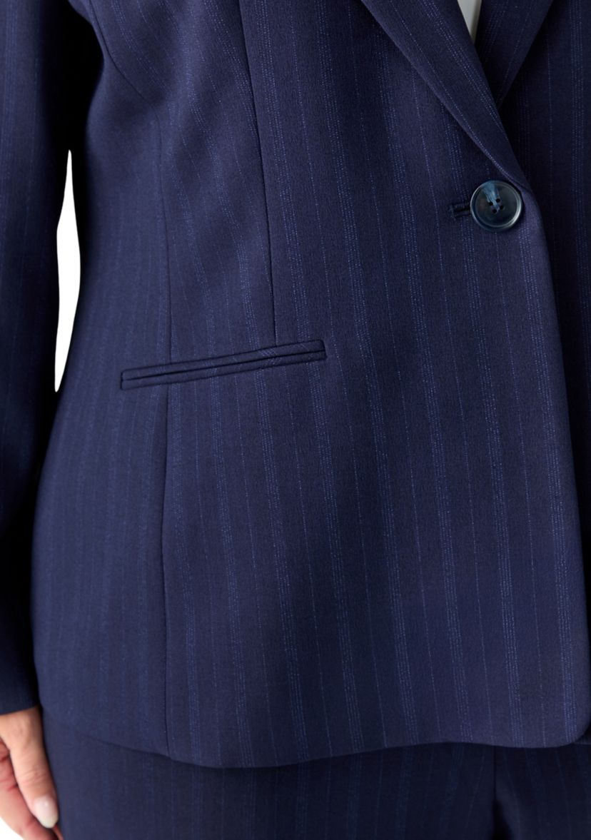 Pinstripe One Button Jacket & Fly Front Slim Pant