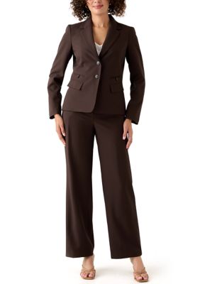 Le Suit Women's Four Pocket Jacket & Wide Leg Pant, 10