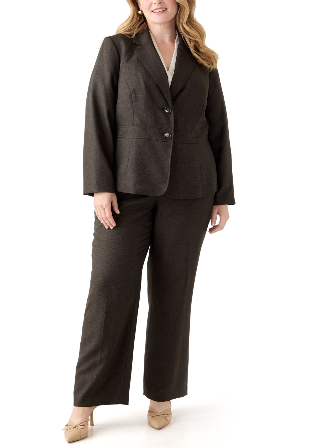 Plus Size Crosshatch Two Button Jacket with Inset Waist & Trouser
