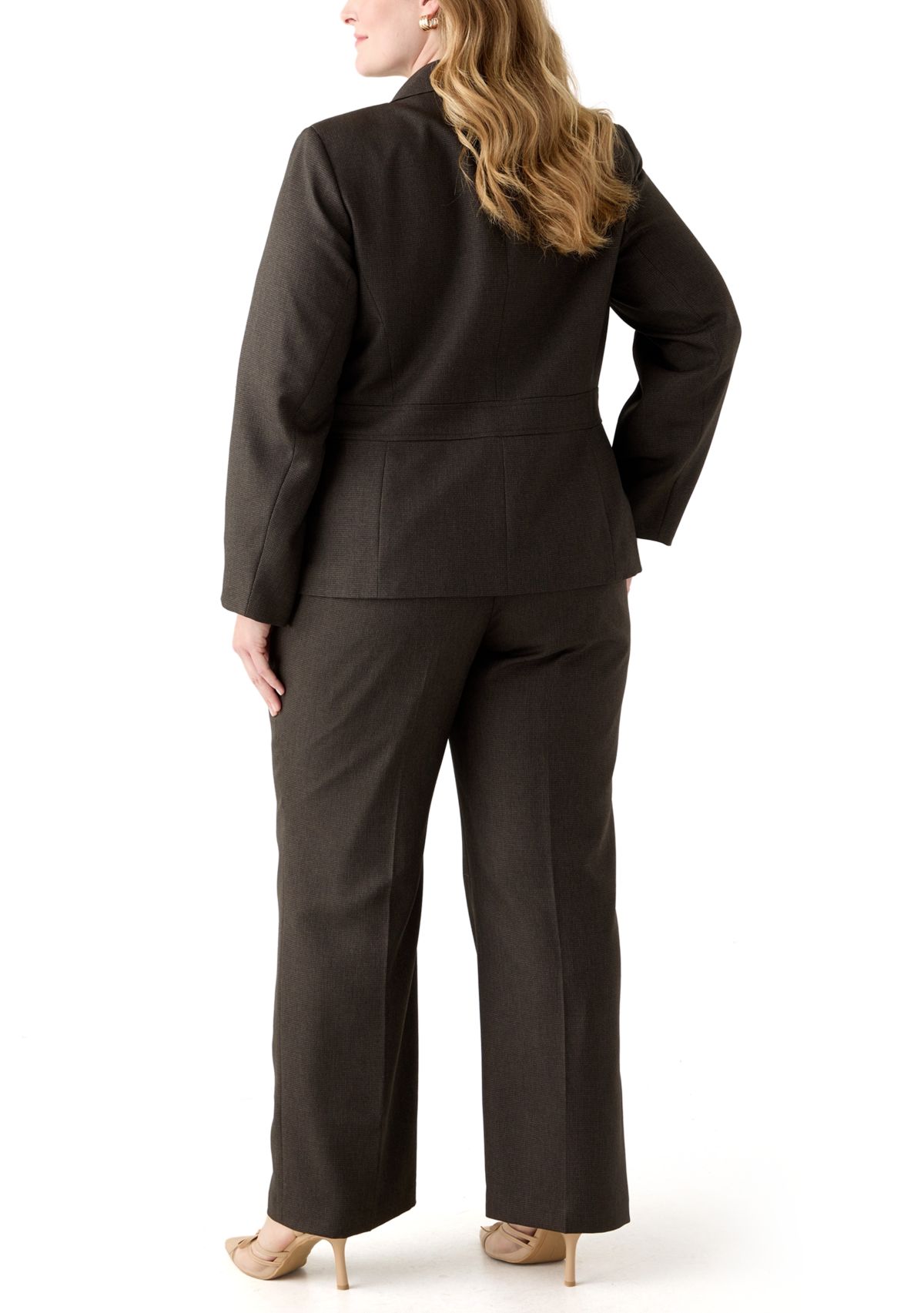 Plus Size Crosshatch Two Button Jacket with Inset Waist & Trouser