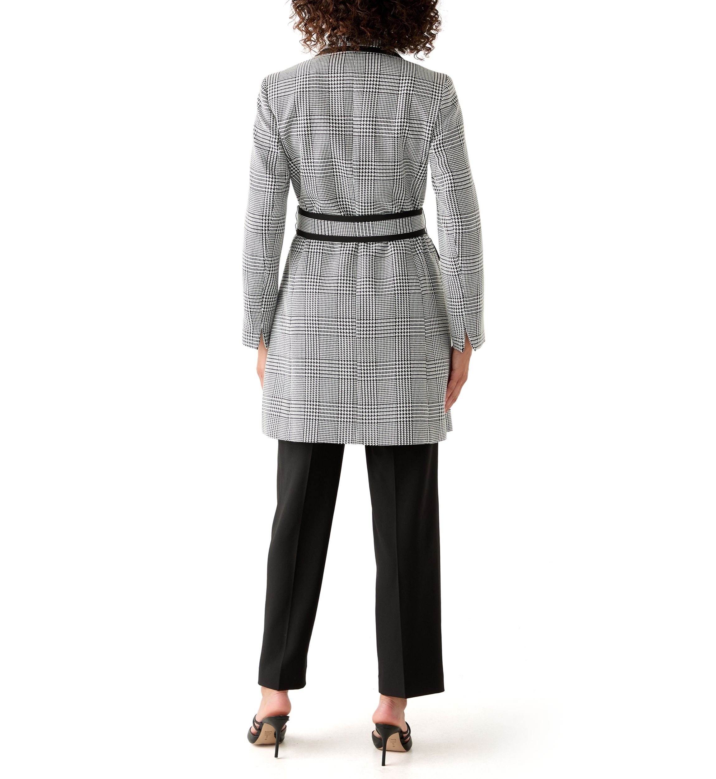 Houndstooth Plaid Framed Trench & Wide Leg Pant