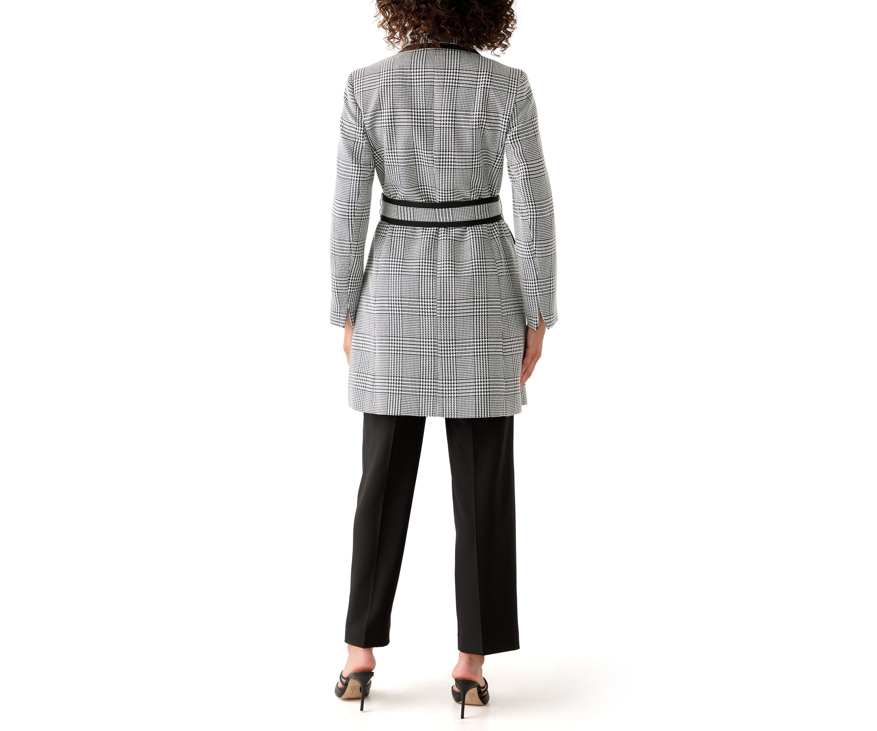 Houndstooth Plaid Framed Trench & Wide Leg Pant