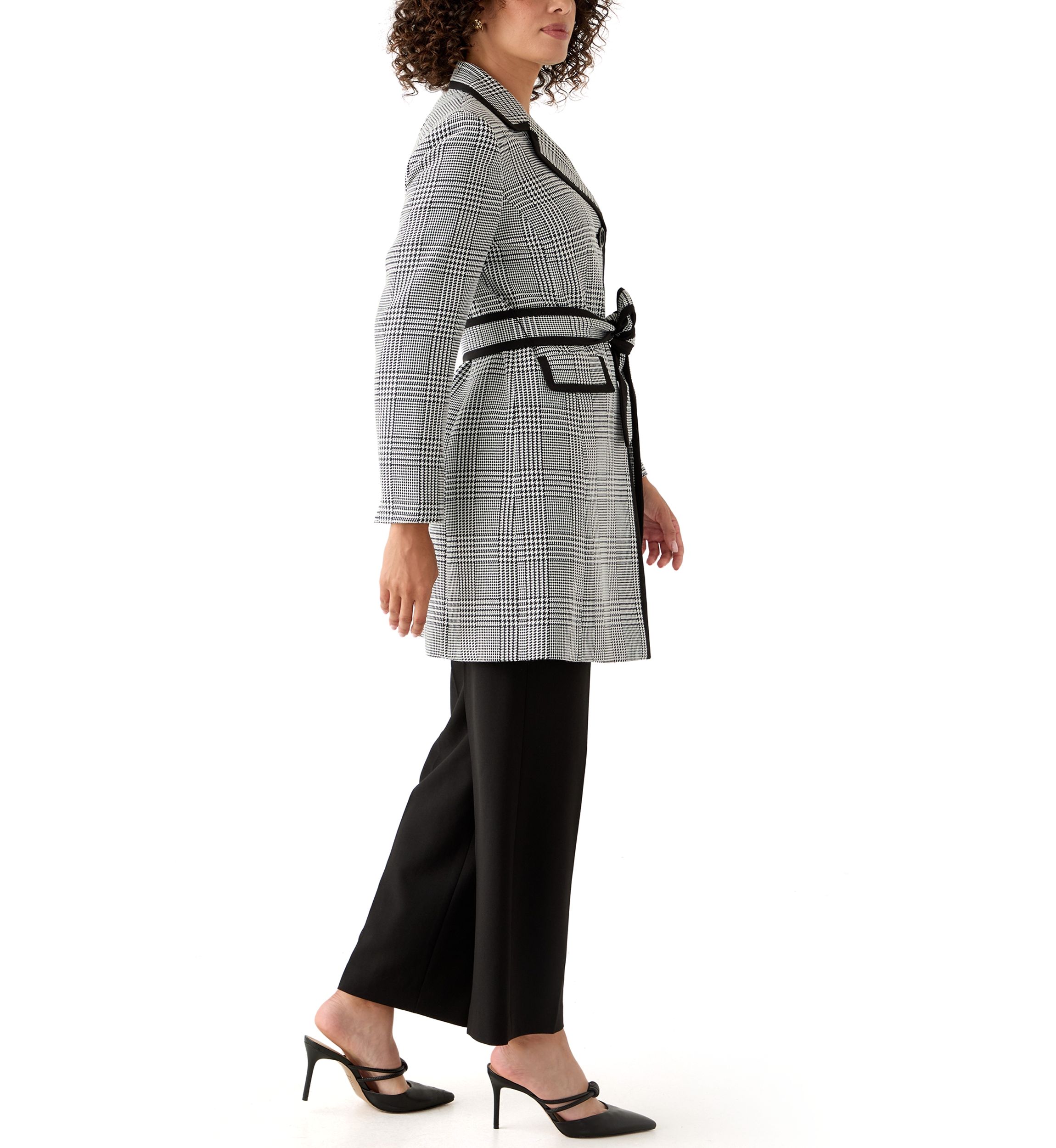Houndstooth Plaid Framed Trench & Wide Leg Pant
