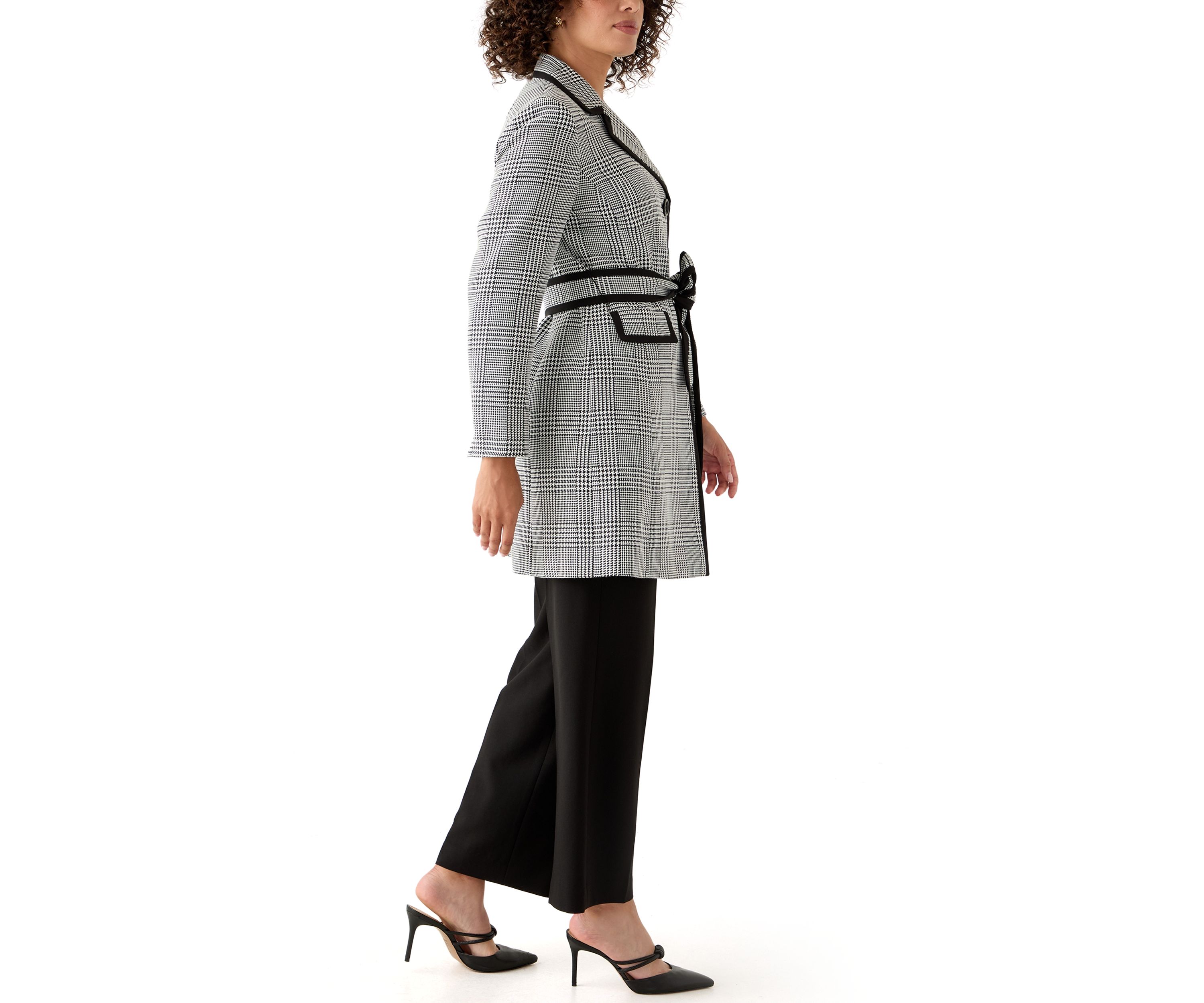 Houndstooth Plaid Framed Trench & Wide Leg Pant