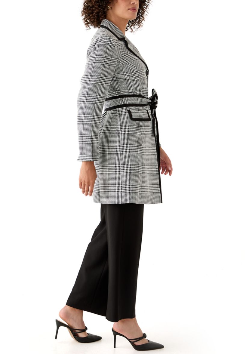 Houndstooth Plaid Framed Trench & Wide Leg Pant