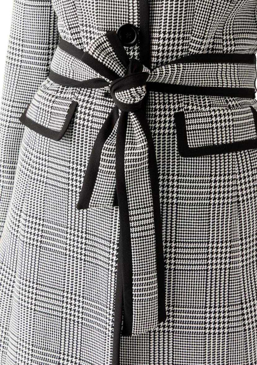 Houndstooth Plaid Framed Trench & Wide Leg Pant