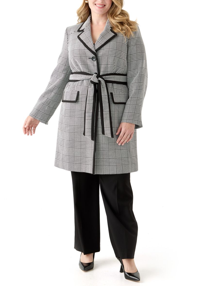Houndstooth Plaid Framed Trench & Wide Leg Pant
