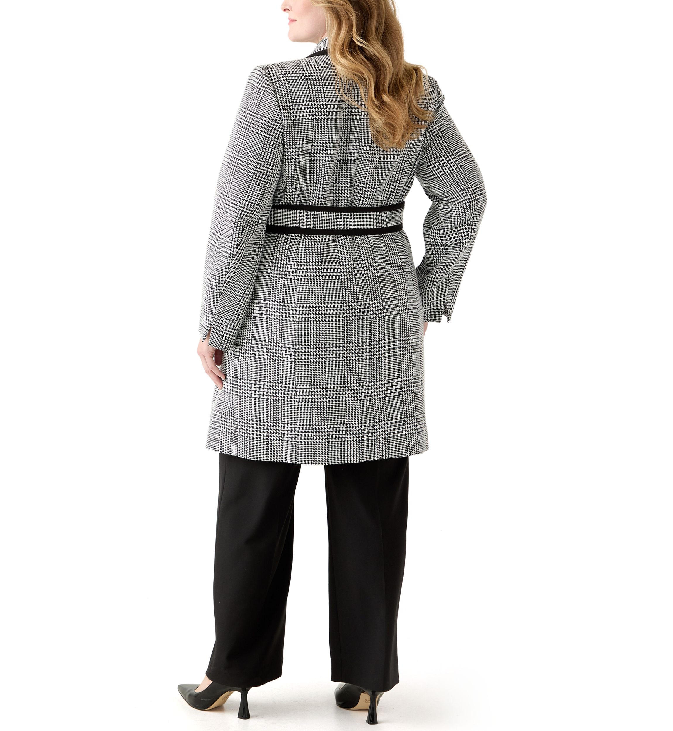 Houndstooth Plaid Framed Trench & Wide Leg Pant