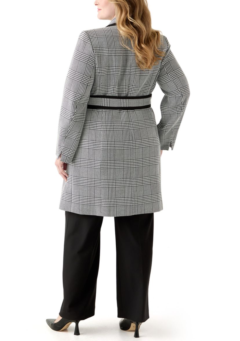 Houndstooth Plaid Framed Trench & Wide Leg Pant