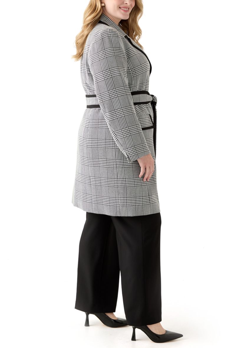 Houndstooth Plaid Framed Trench & Wide Leg Pant