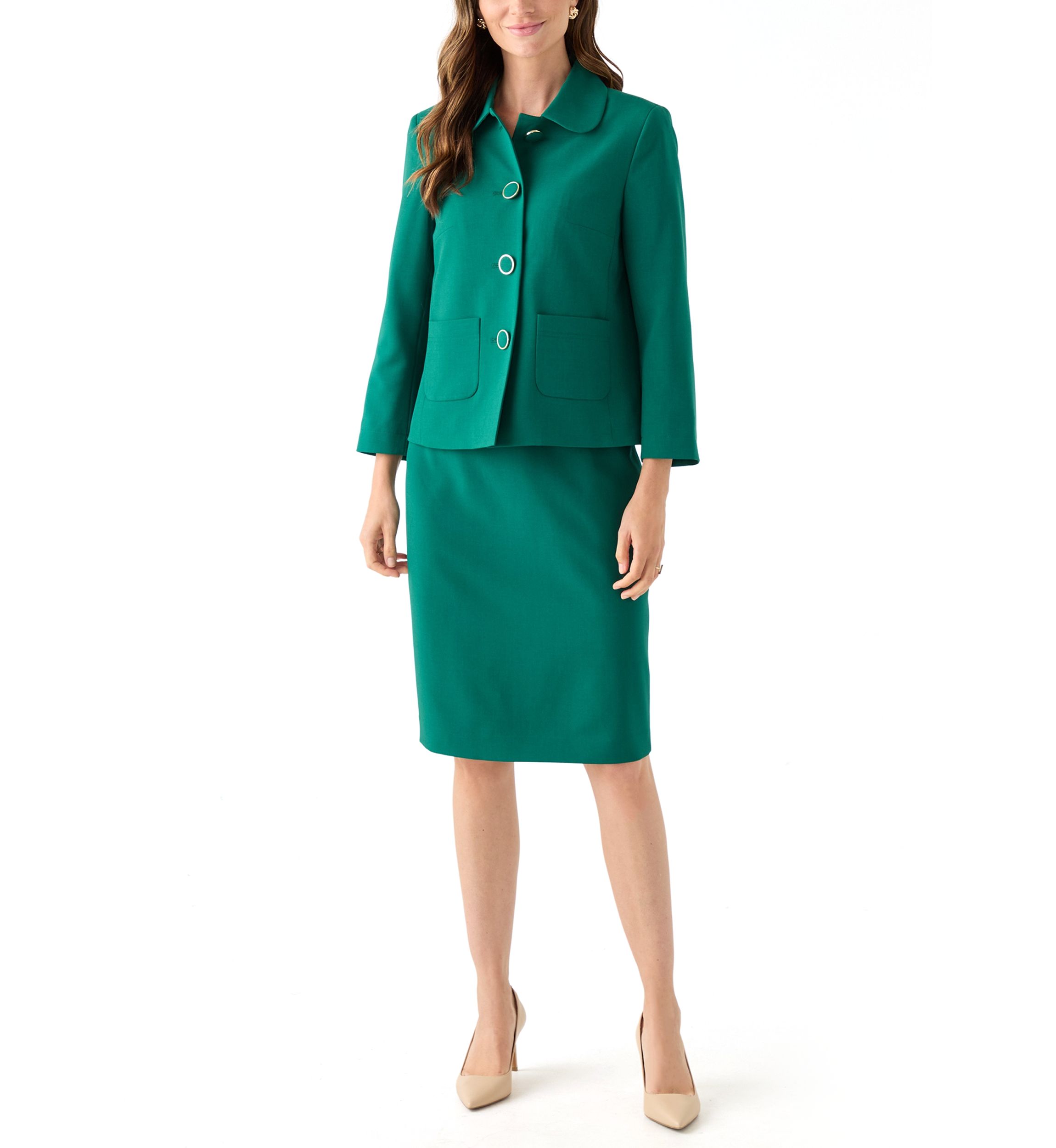 Four Button Jacket with Peter Pan Collar & Skirt