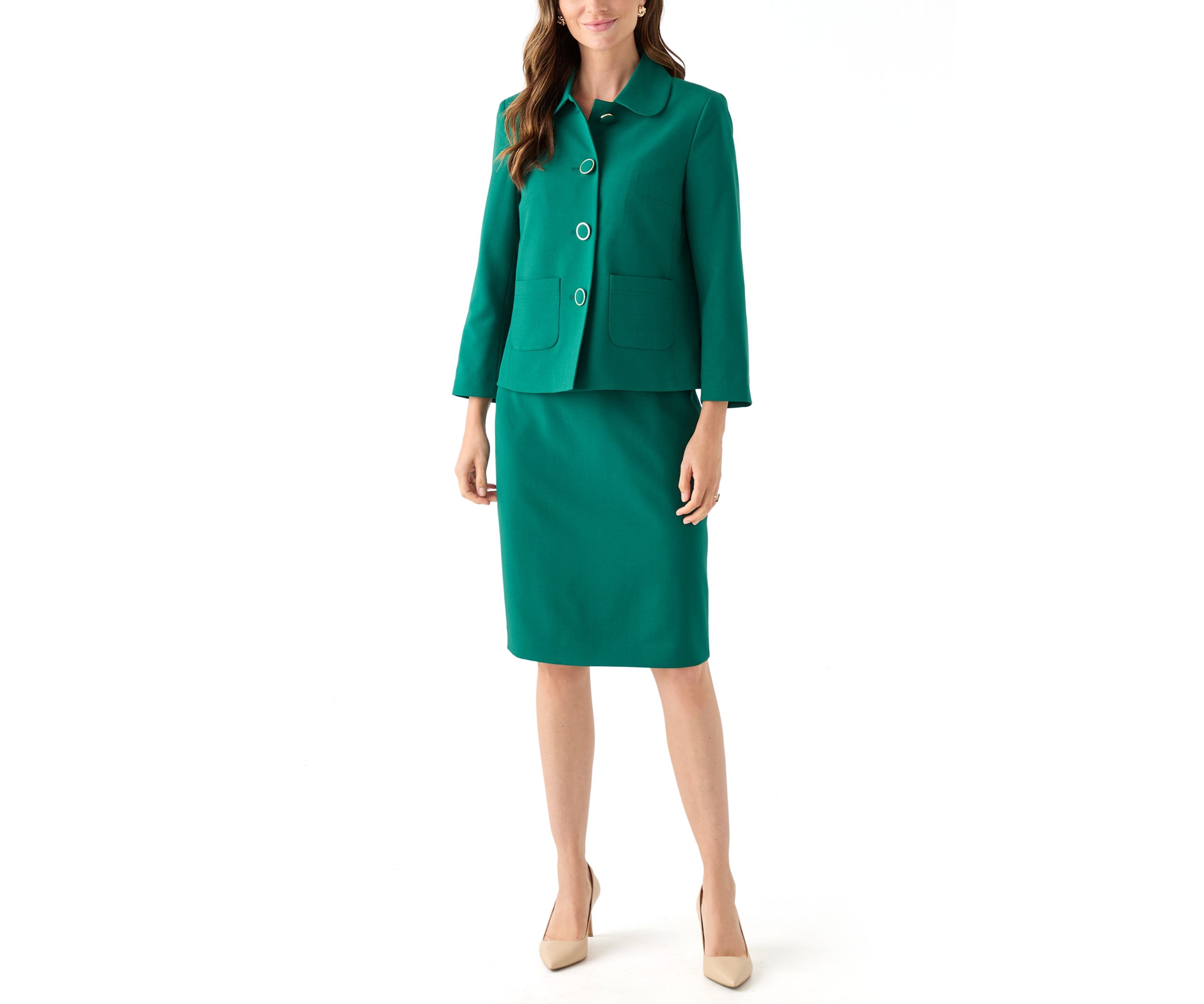 Four Button Jacket with Peter Pan Collar & Skirt