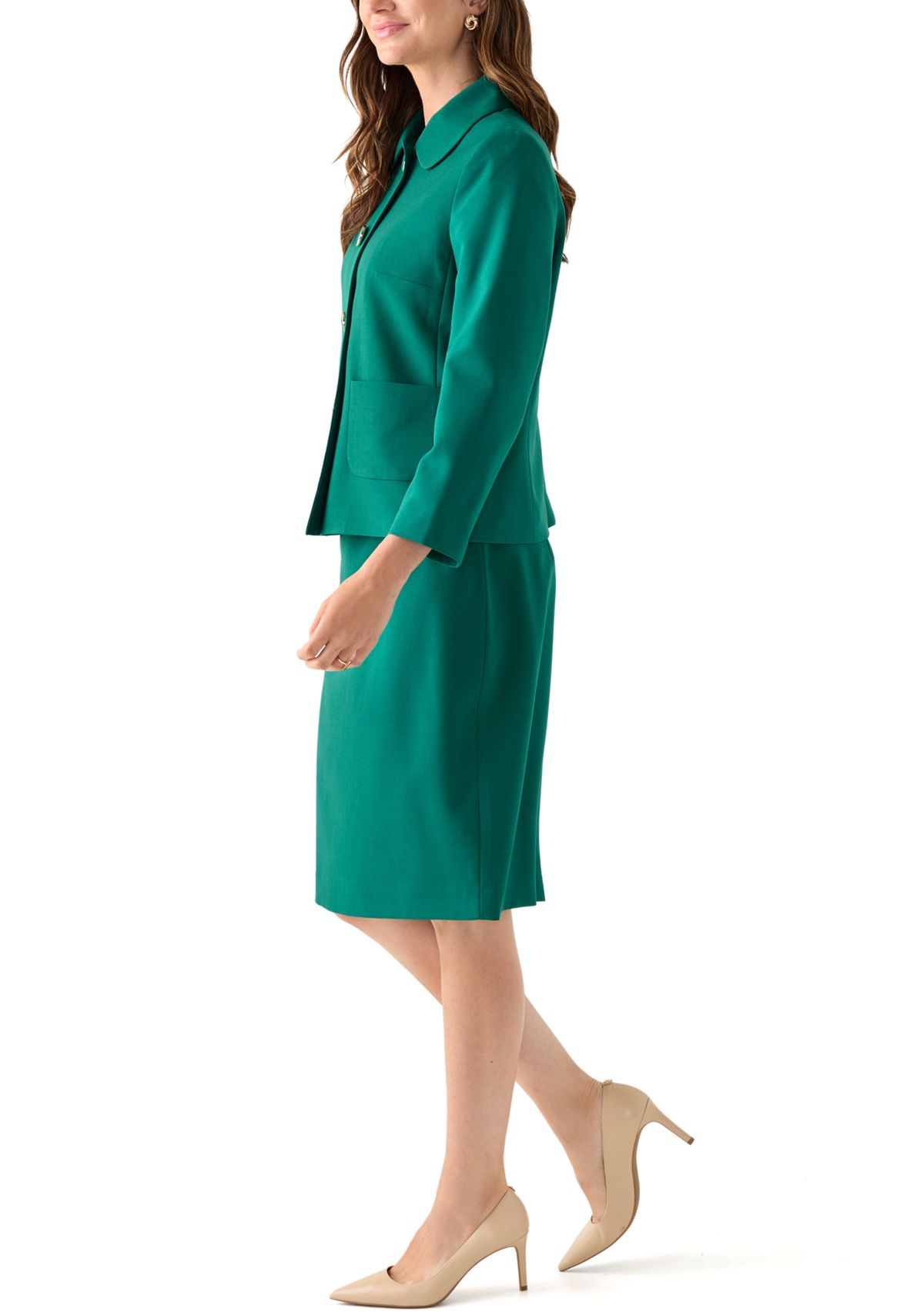 Four Button Jacket with Peter Pan Collar & Skirt