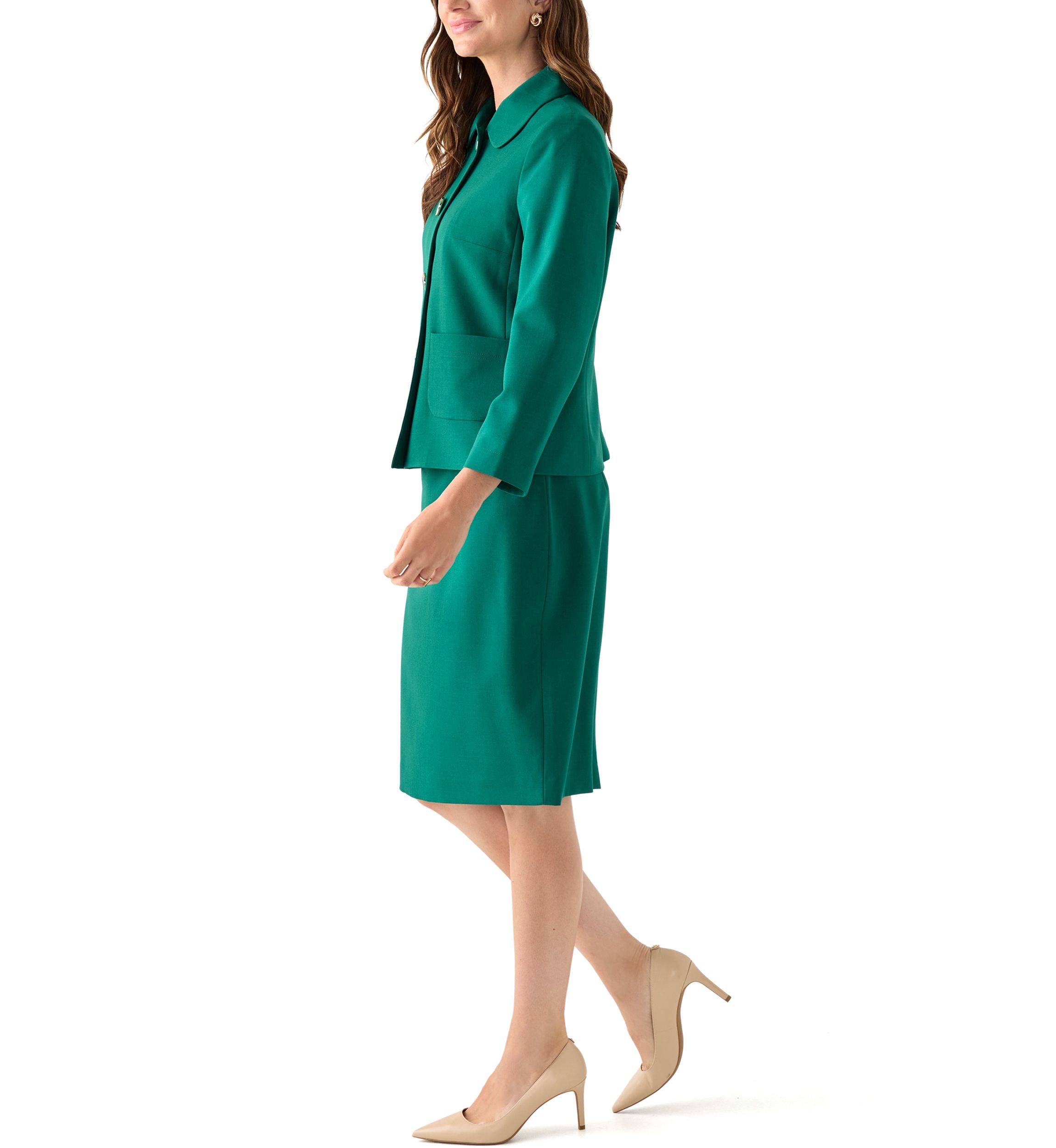 Four Button Jacket with Peter Pan Collar & Skirt