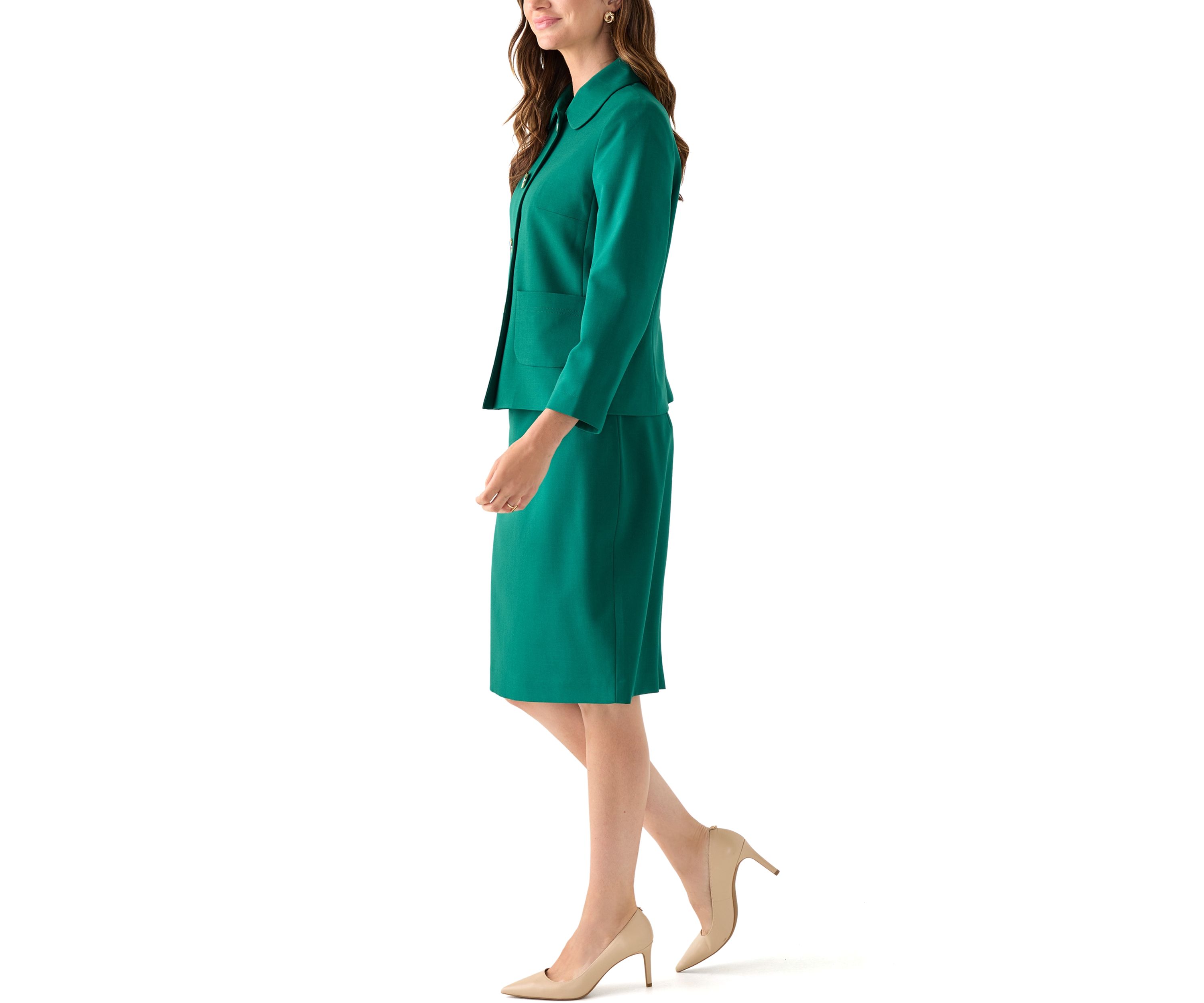 Four Button Jacket with Peter Pan Collar & Skirt