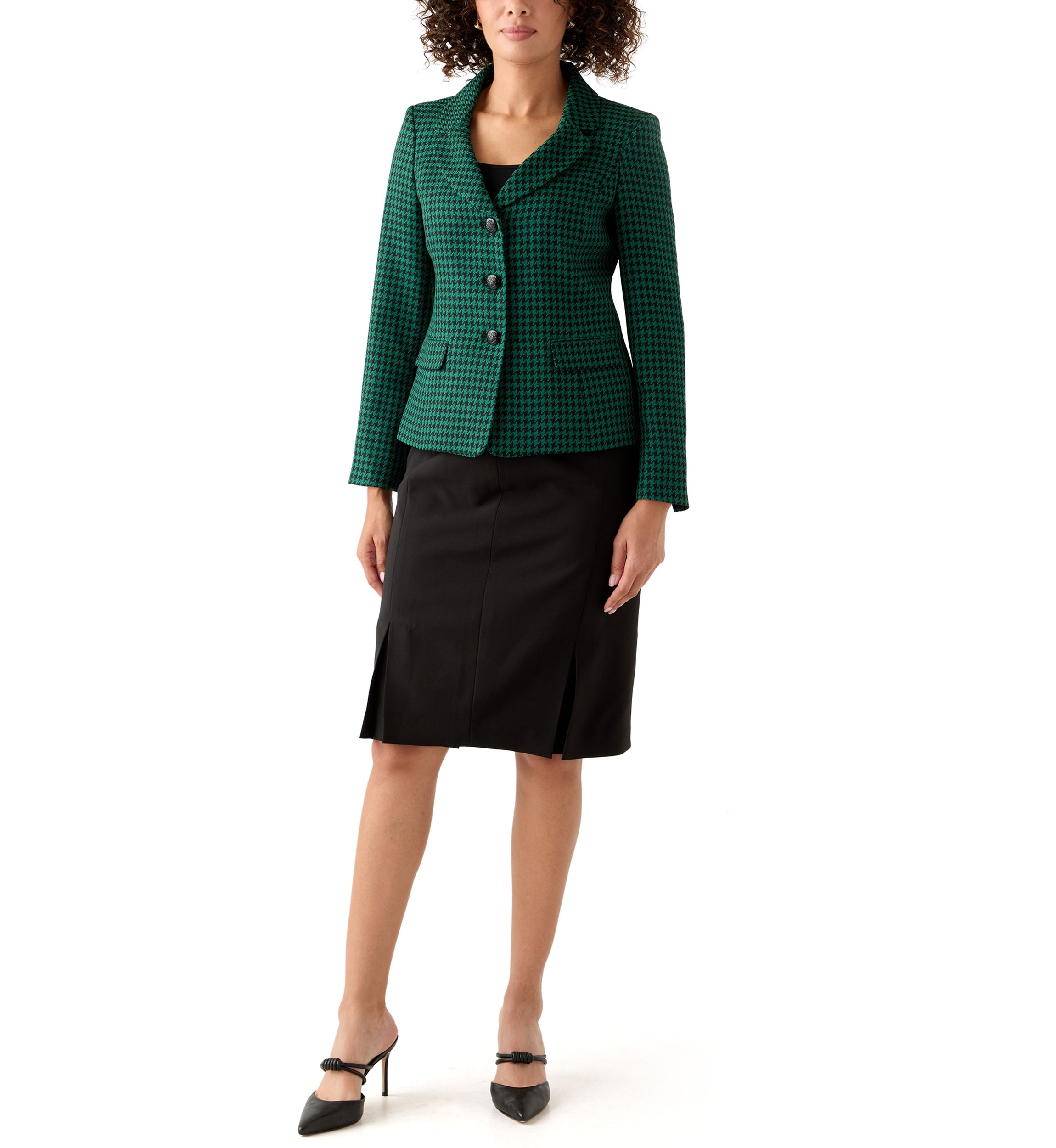 Houndstooth Jacket with Flap Pockets & Skirt