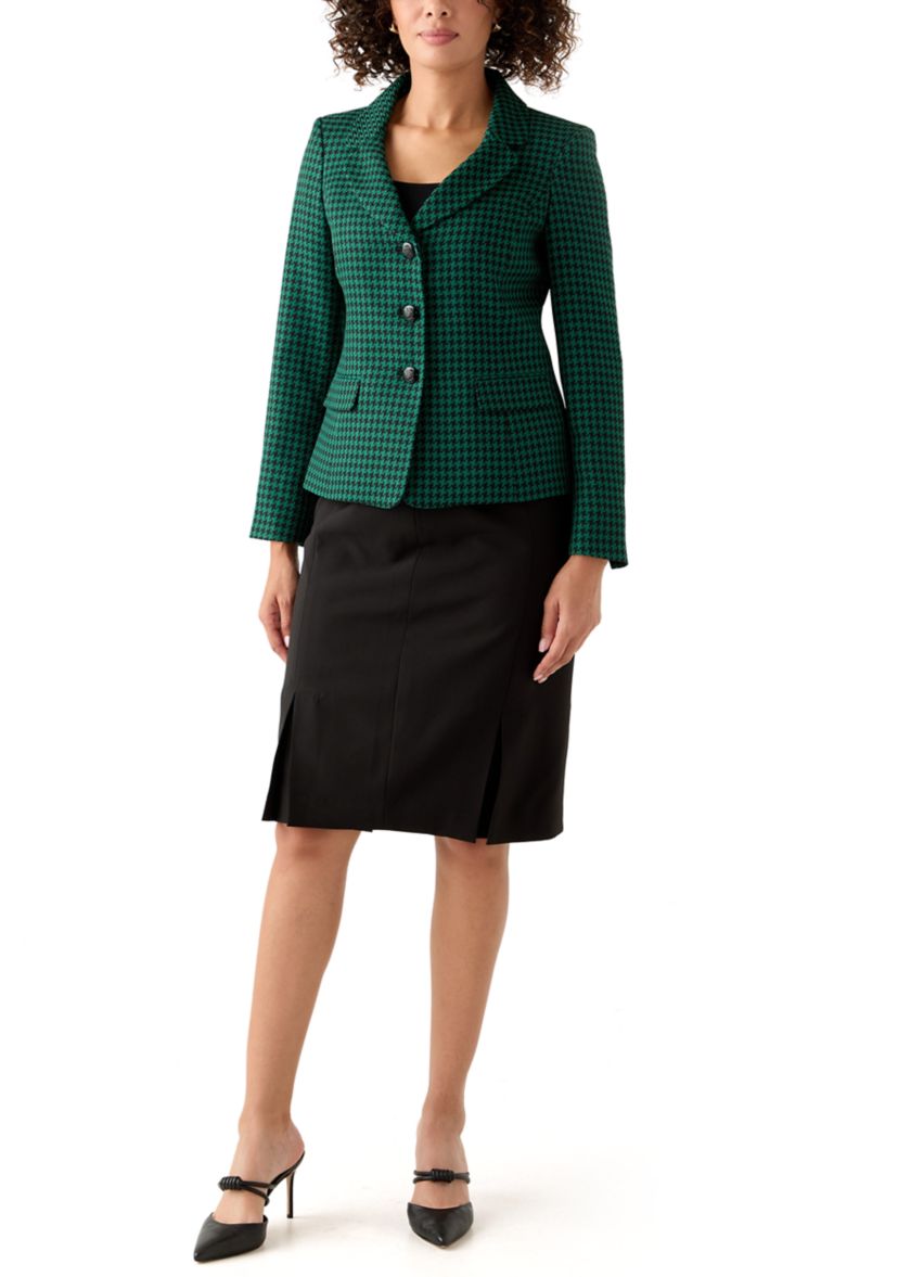 Houndstooth Jacket with Flap Pockets & Skirt