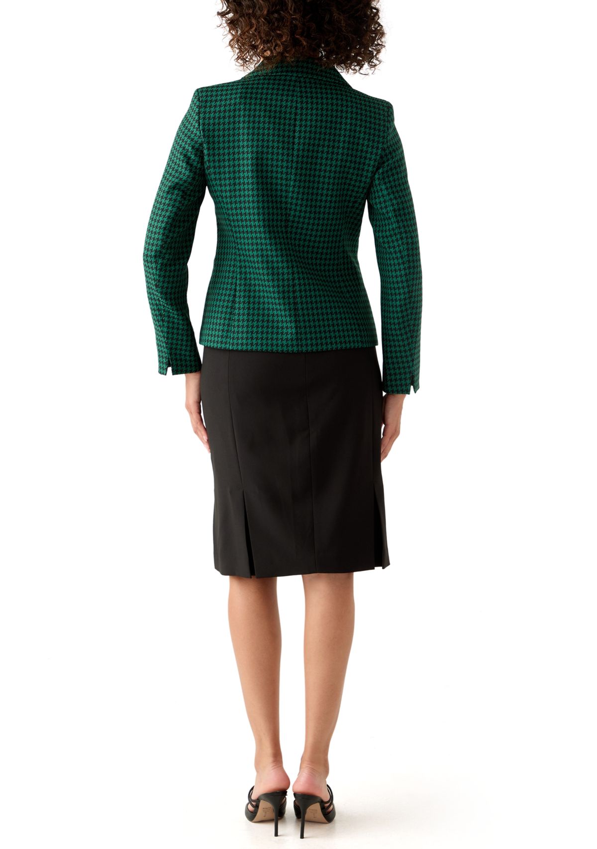 Houndstooth Jacket with Flap Pockets & Skirt