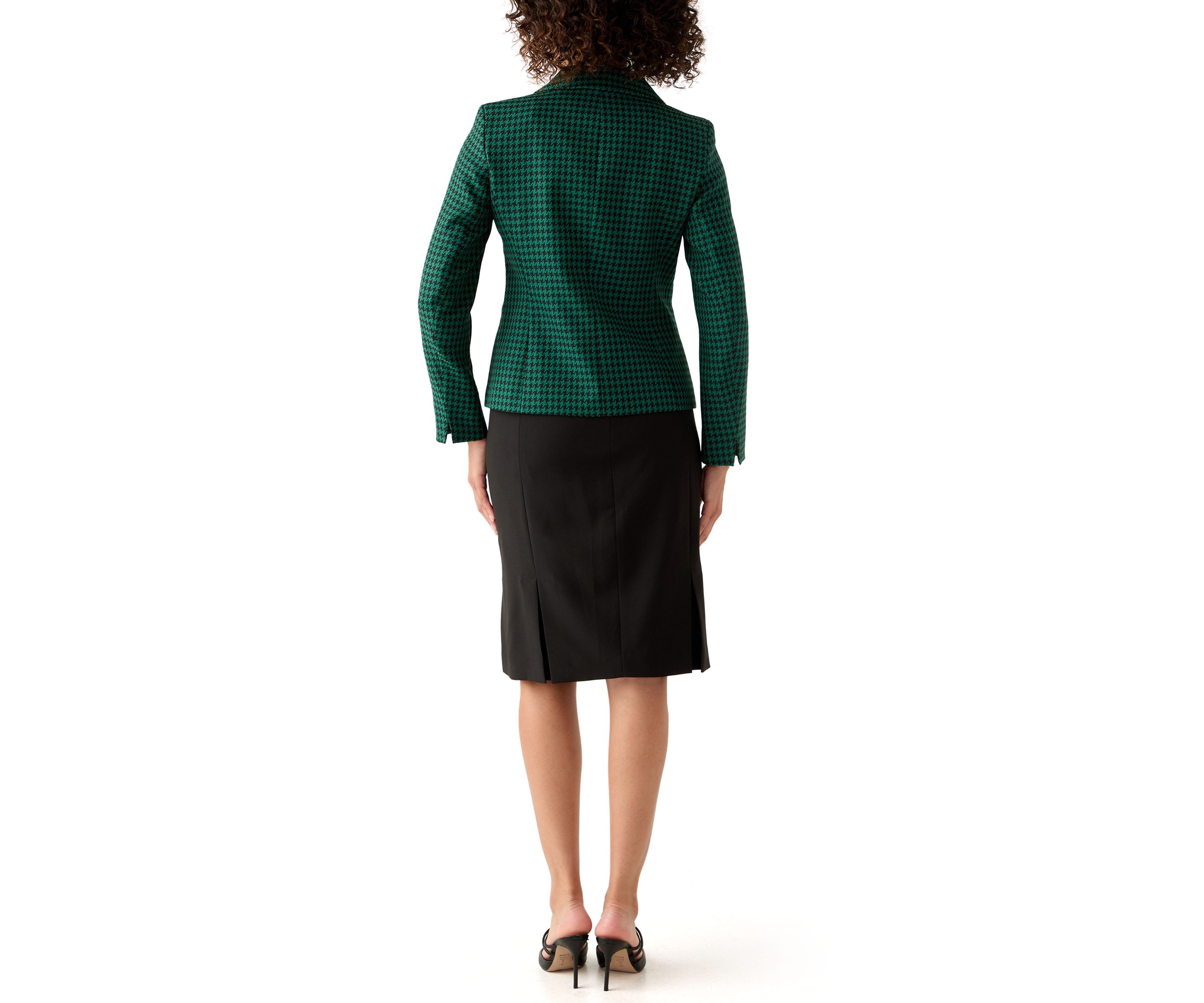 Houndstooth Jacket with Flap Pockets & Skirt