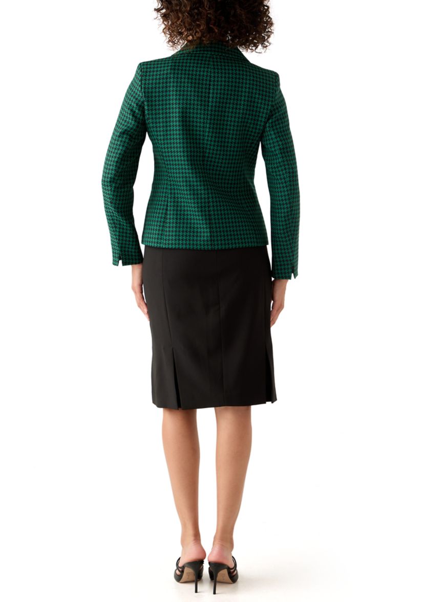 Houndstooth Jacket with Flap Pockets & Skirt